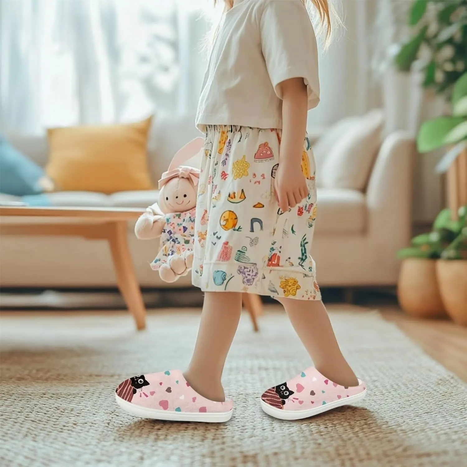 Kids Cotton Slipper Winter Cozy Fluffy Shoes Boys Girls Warm Breathable Fuzzy Anti-Slip House Slippers for Toddler US 9-15