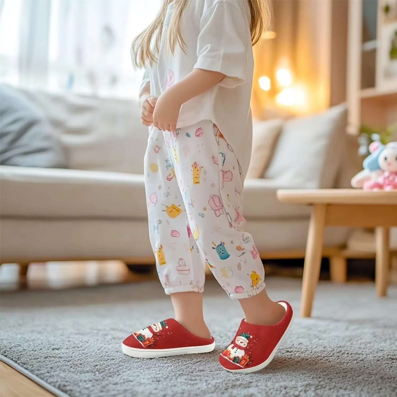 Kids Cotton Slipper Winter Cozy Fluffy Shoes Boys Girls Warm Breathable Fuzzy Anti-Slip House Slippers for Toddler US 9-15