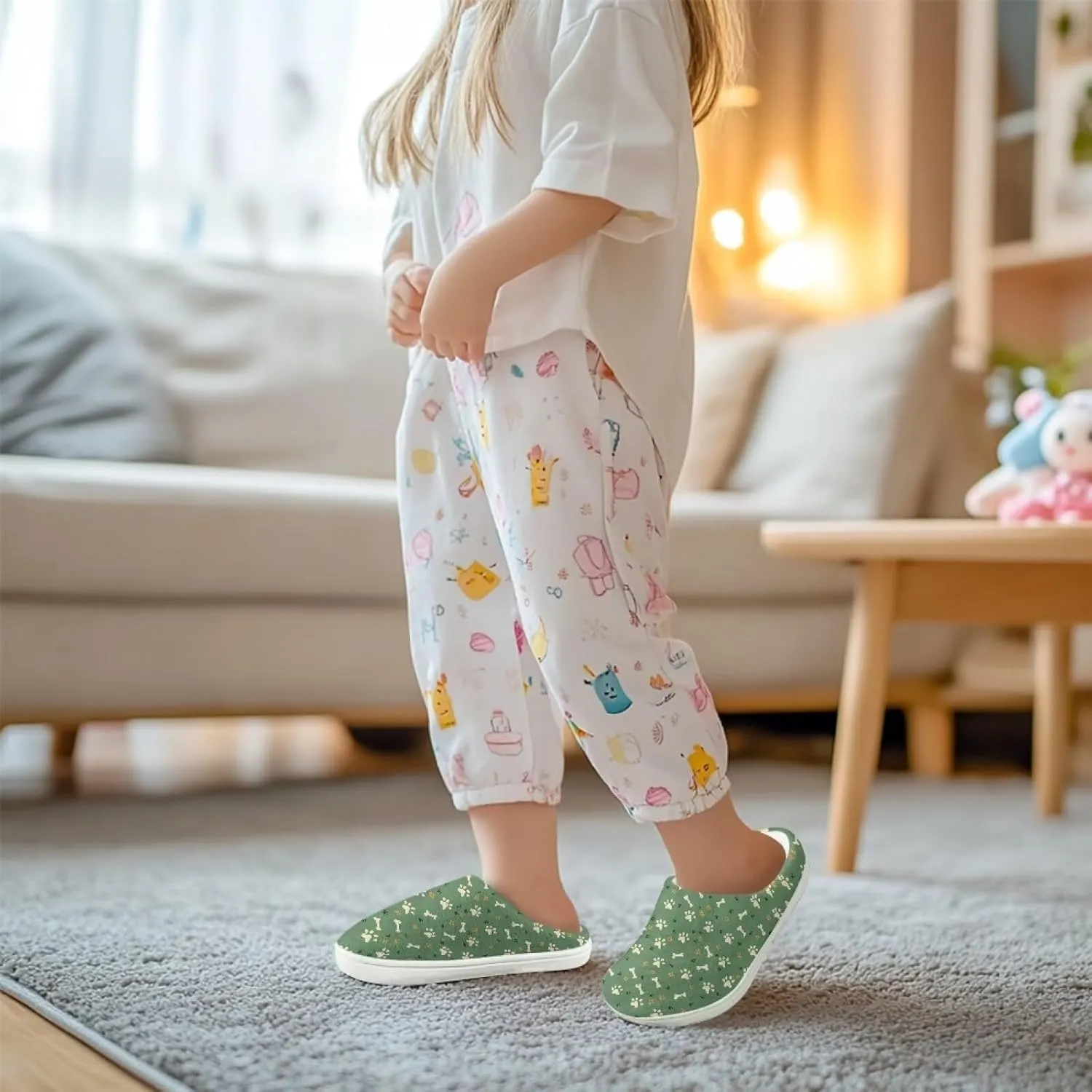 Kids Cotton Slipper Winter Cozy Fluffy Shoes Boys Girls Warm Breathable Fuzzy Anti-Slip House Slippers for Toddler US 9-15