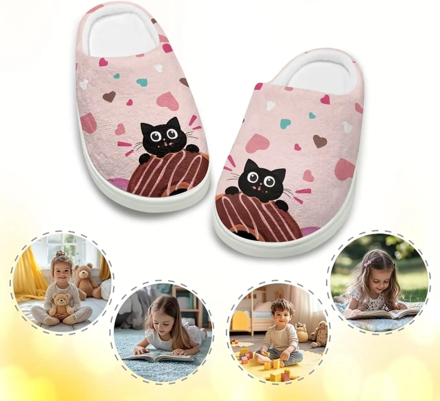 Kids Cotton Slipper Winter Cozy Fluffy Shoes Boys Girls Warm Breathable Fuzzy Anti-Slip House Slippers for Toddler US 9-15