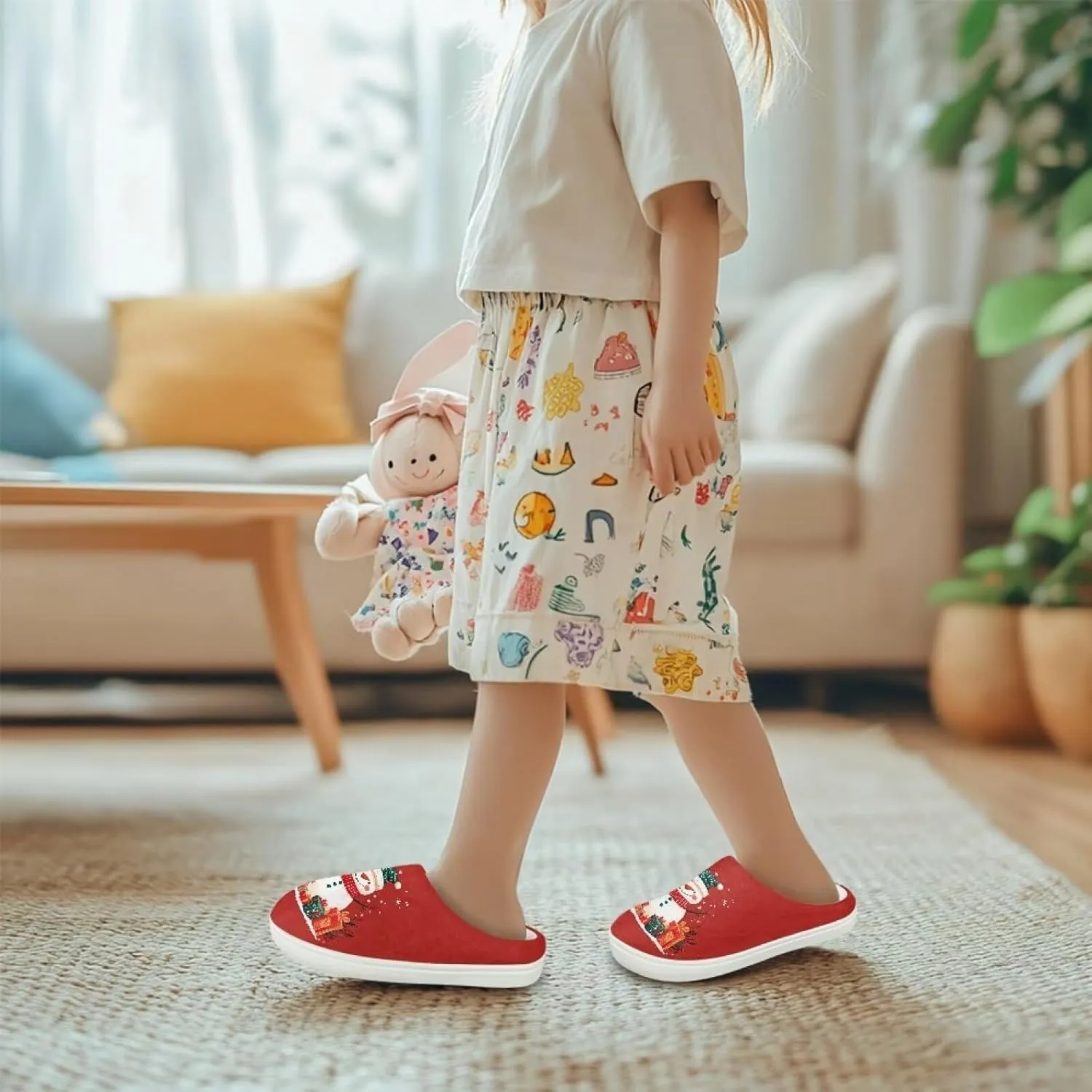 Kids Cotton Slipper Winter Cozy Fluffy Shoes Boys Girls Warm Breathable Fuzzy Anti-Slip House Slippers for Toddler US 9-15