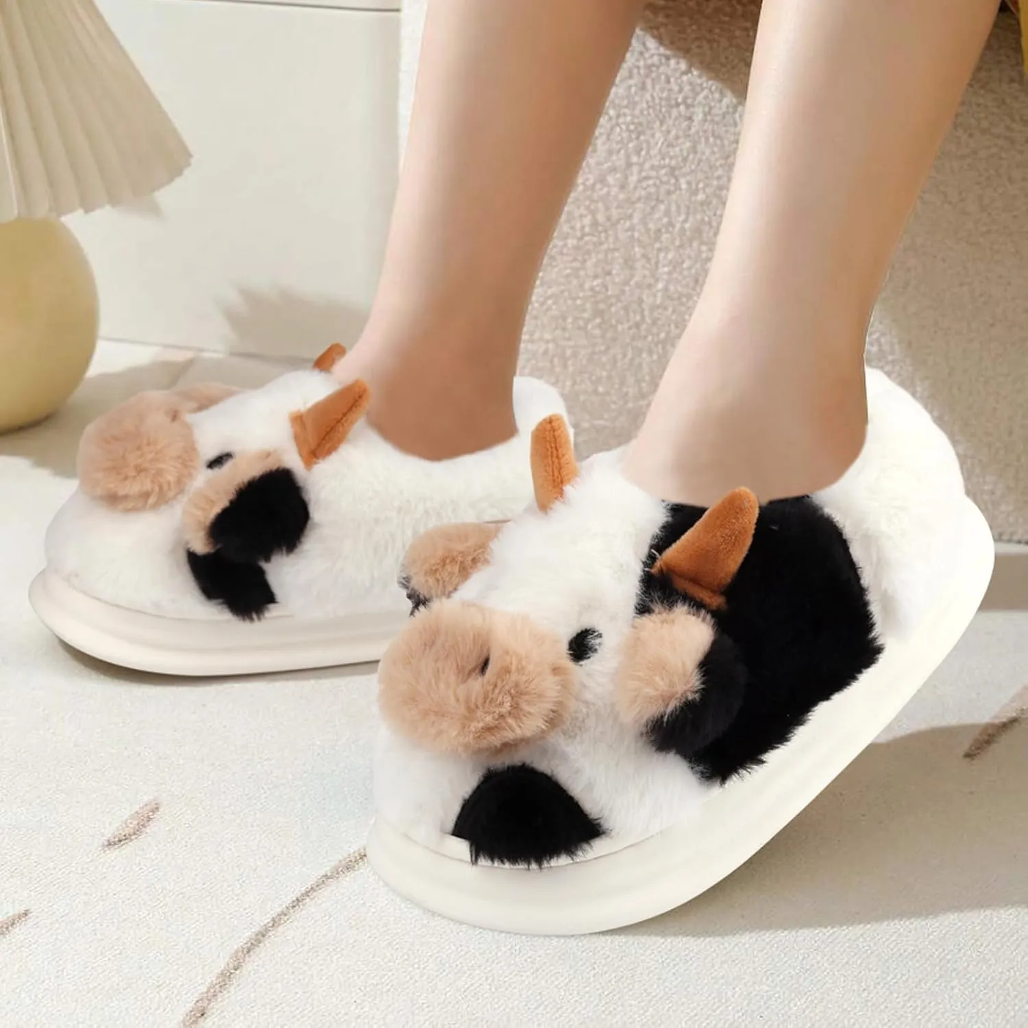 Kids Cow Slippers - Toddler Boys & Girls Soft Plush Animal Slippers - Winter Comfy Warm Fuzzy Memory Foam Non-slip Indoor/Outdoor Shoes