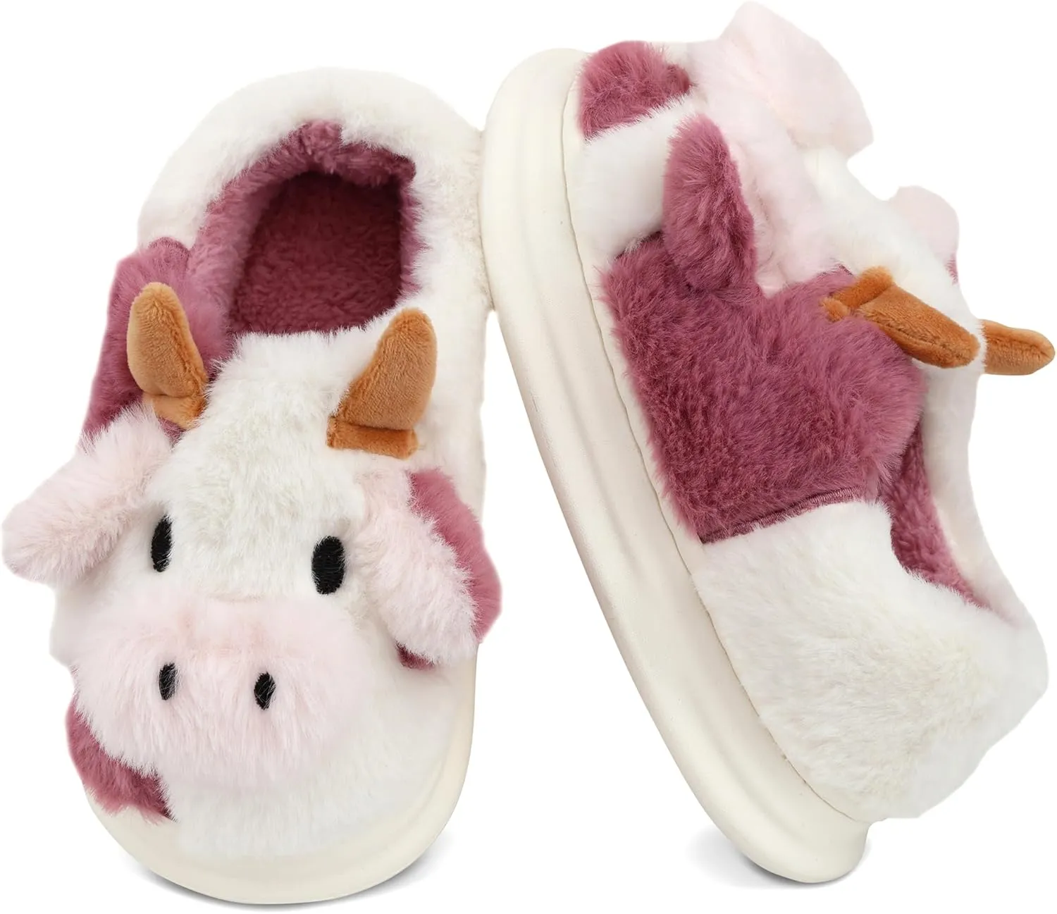 Kids Cow Slippers - Toddler Boys & Girls Soft Plush Animal Slippers - Winter Comfy Warm Fuzzy Memory Foam Non-slip Indoor/Outdoor Shoes