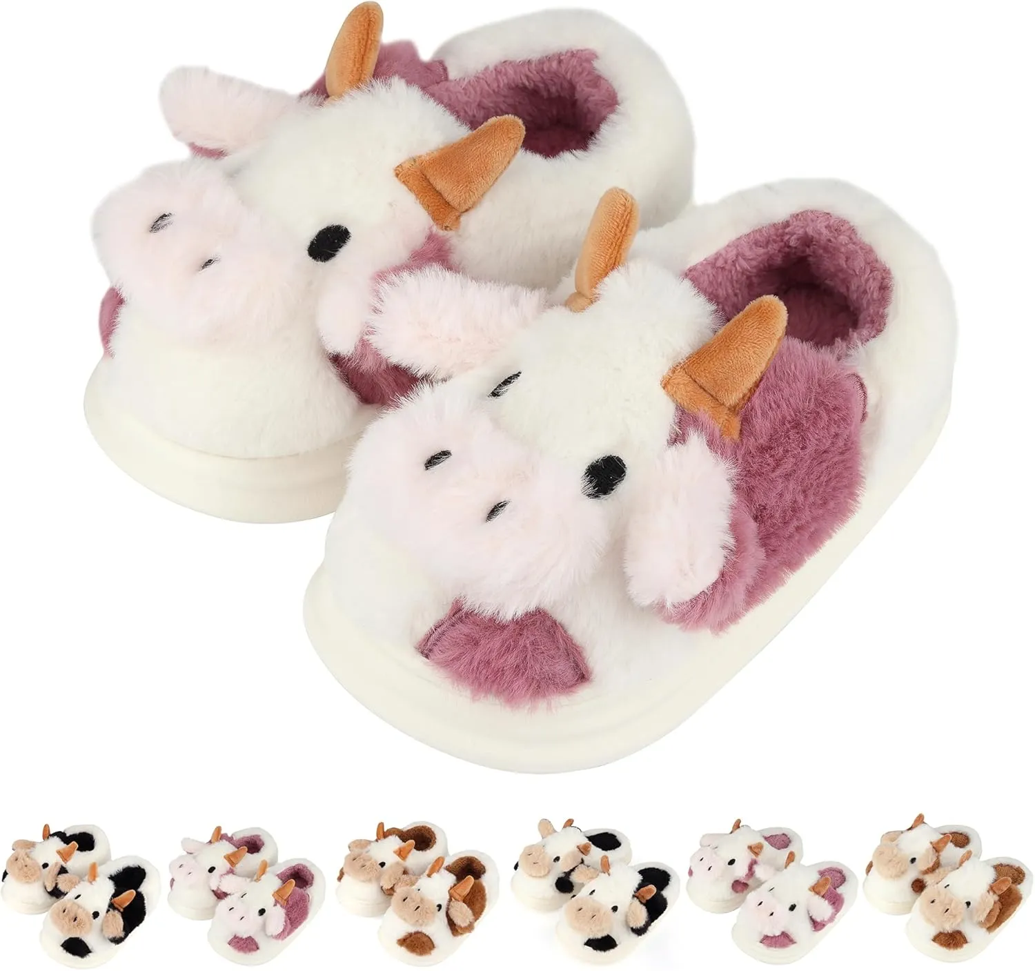 Kids Cow Slippers - Toddler Boys & Girls Soft Plush Animal Slippers - Winter Comfy Warm Fuzzy Memory Foam Non-slip Indoor/Outdoor Shoes