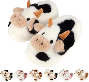 Kids Cow Slippers - Toddler Boys & Girls Soft Plush Animal Slippers - Winter Comfy Warm Fuzzy Memory Foam Non-slip Indoor/Outdoor Shoes