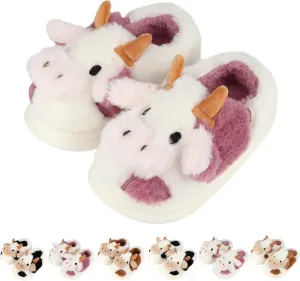 Kids Cow Slippers - Toddler Boys & Girls Soft Plush Animal Slippers - Winter Comfy Warm Fuzzy Memory Foam Non-slip Indoor/Outdoor Shoes