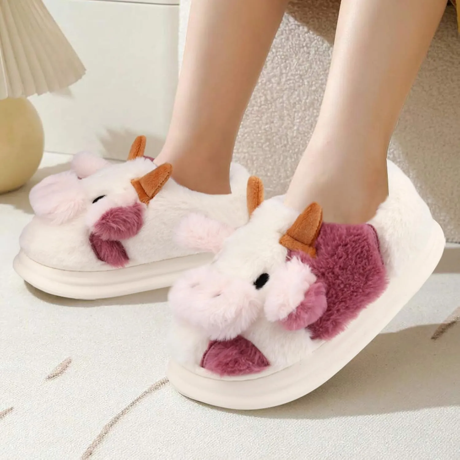 Kids Cow Slippers - Toddler Boys & Girls Soft Plush Animal Slippers - Winter Comfy Warm Fuzzy Memory Foam Non-slip Indoor/Outdoor Shoes