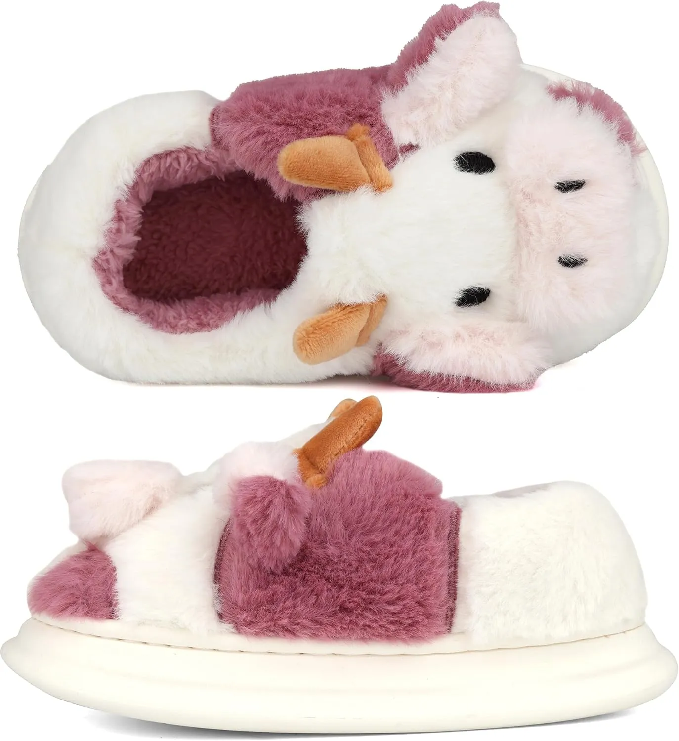 Kids Cow Slippers - Toddler Boys & Girls Soft Plush Animal Slippers - Winter Comfy Warm Fuzzy Memory Foam Non-slip Indoor/Outdoor Shoes