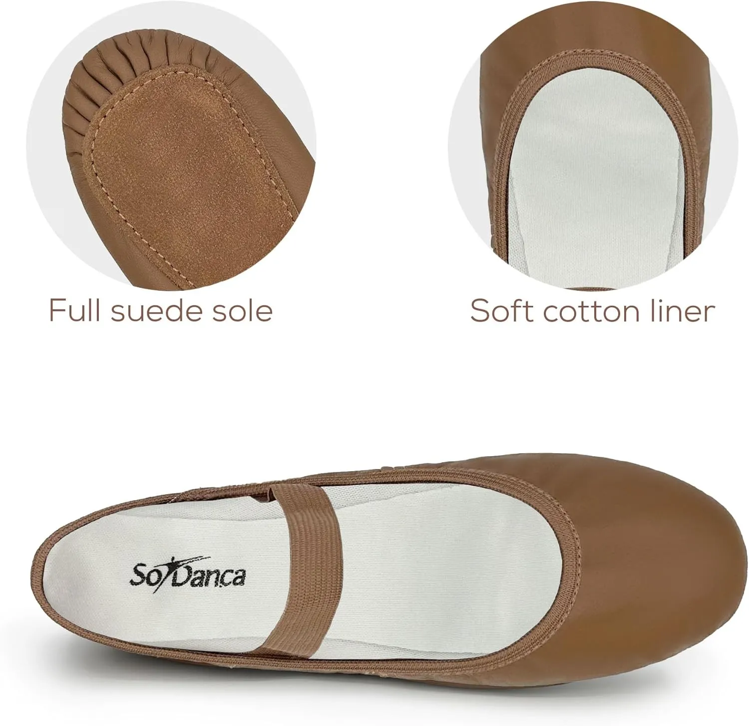Kids Leather Ballet Shoes, Elastic Casing, Full Sole Slipper, Bella - SD69s