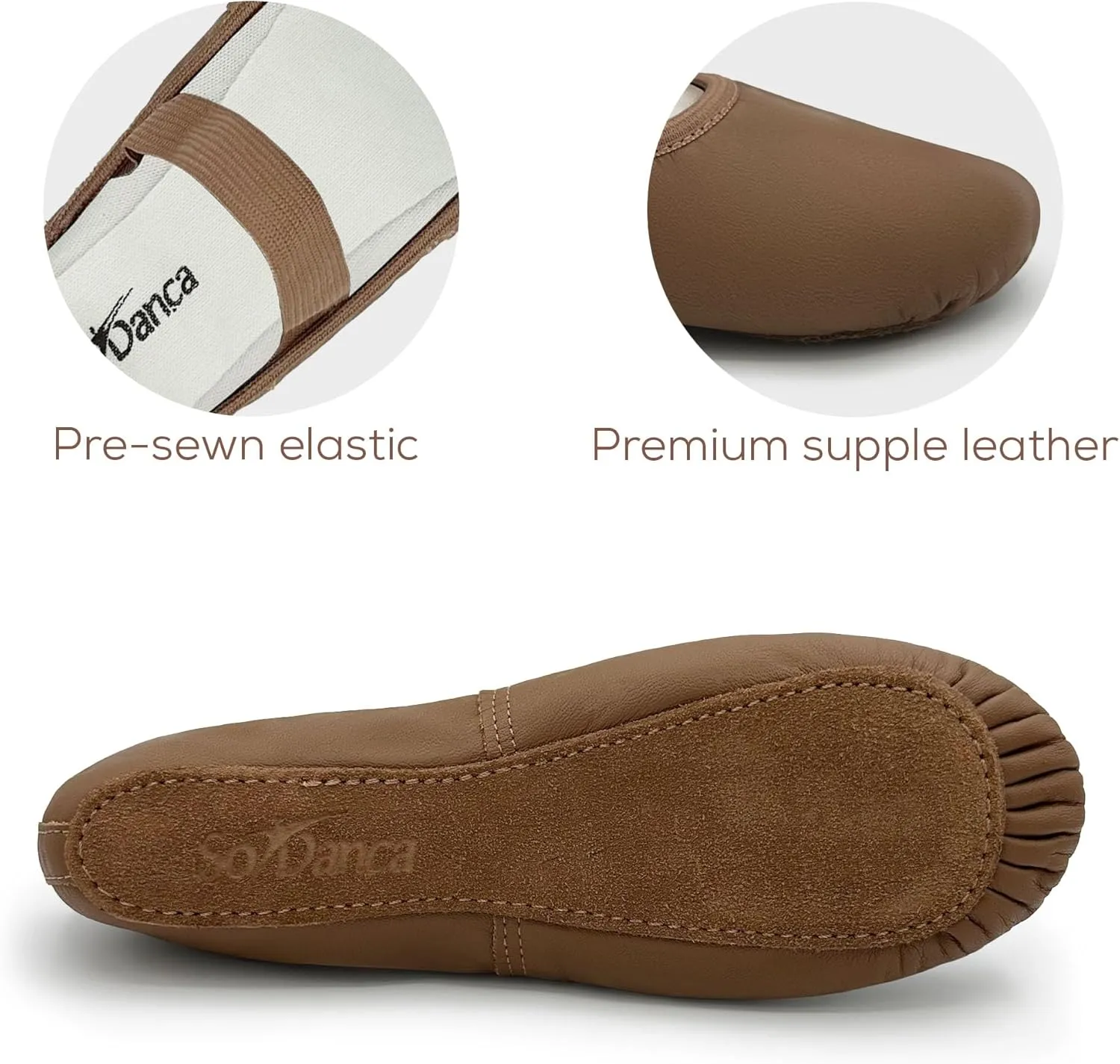 Kids Leather Ballet Shoes, Elastic Casing, Full Sole Slipper, Bella - SD69s