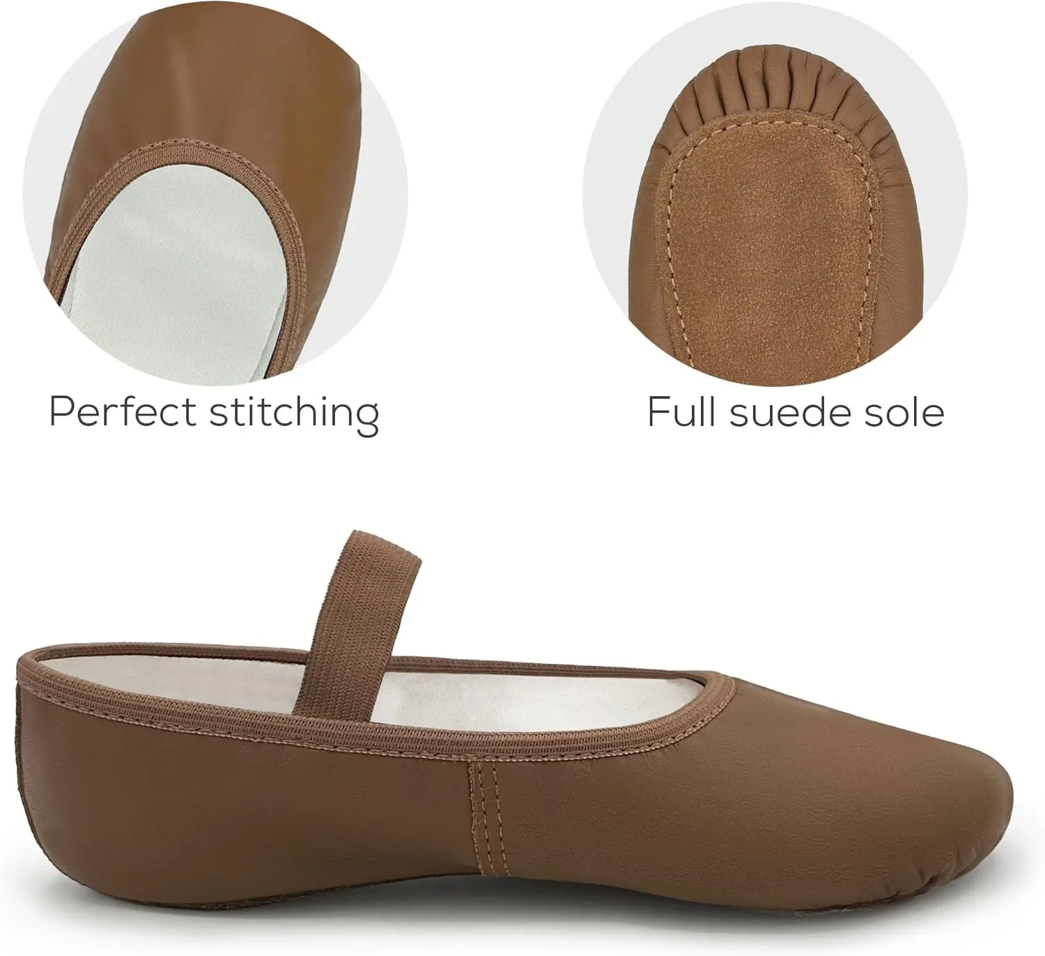 Kids Leather Ballet Shoes, Elastic Casing, Full Sole Slipper, Bella - SD69s
