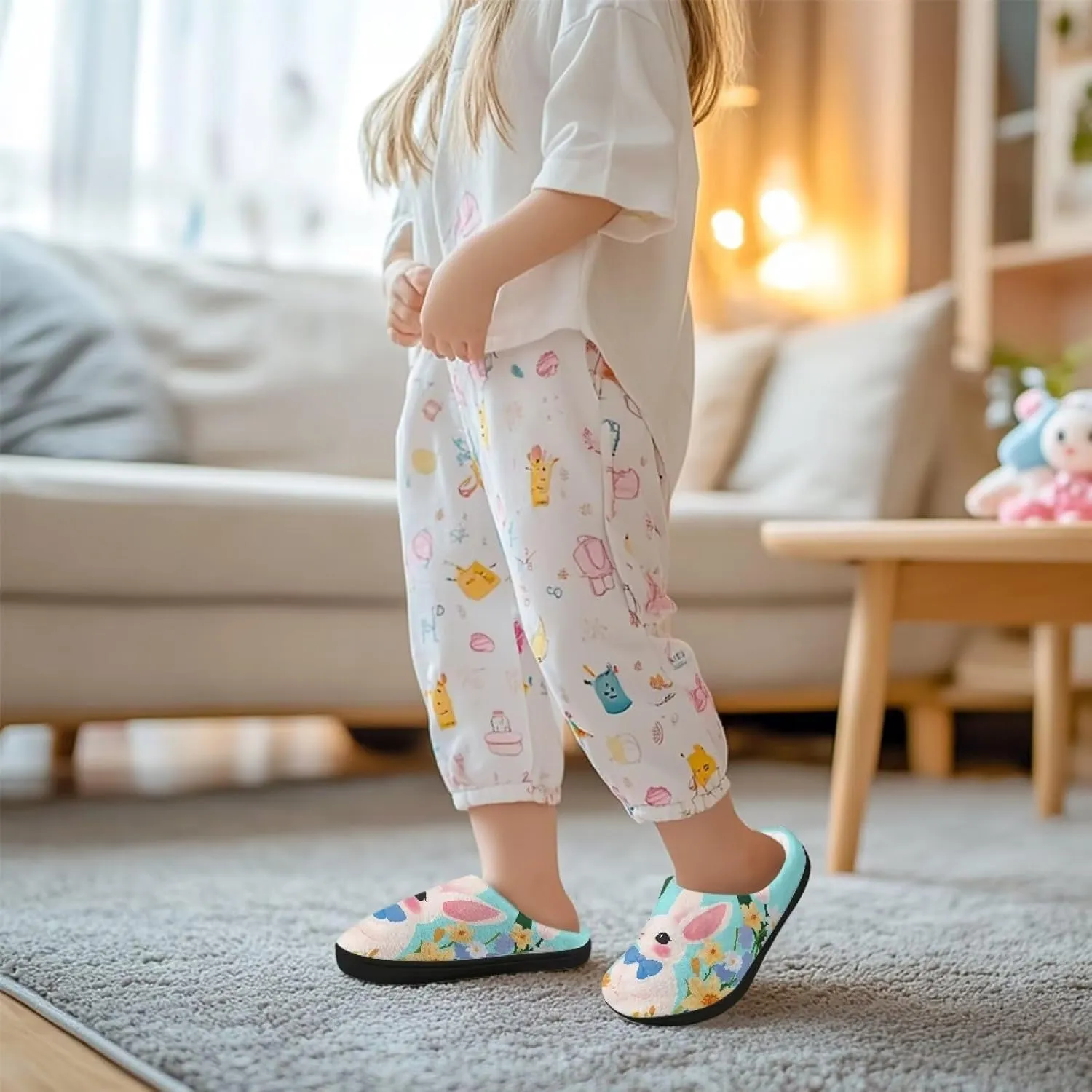 Kids Slip-On House Slipper Fuzzy Soft Non-Slip Outdoor Slippers Warm Comfortable Fluffy Slippers for Toddler US 9-15