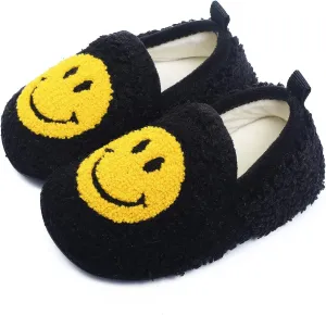 Kids Slippers Toddler Smile Face House Slippers Indoor Home Non-Slip Rubber Sole Shoes Warm Cozy Socks