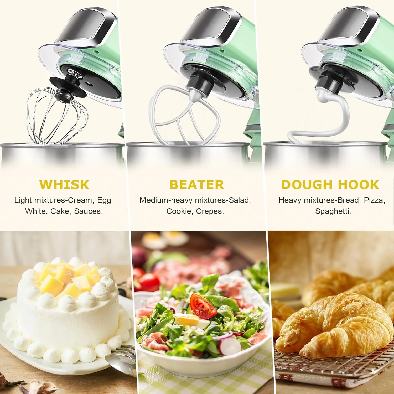 Kitchen in the box Stand Mixer,3.2Qt Mini Electric Food Mixer,6 Speeds Portable Lightweight Kitchen Mixer for Daily Use with Egg Whisk,Dough Hook,Flat Beater (Green) (Renewed)
