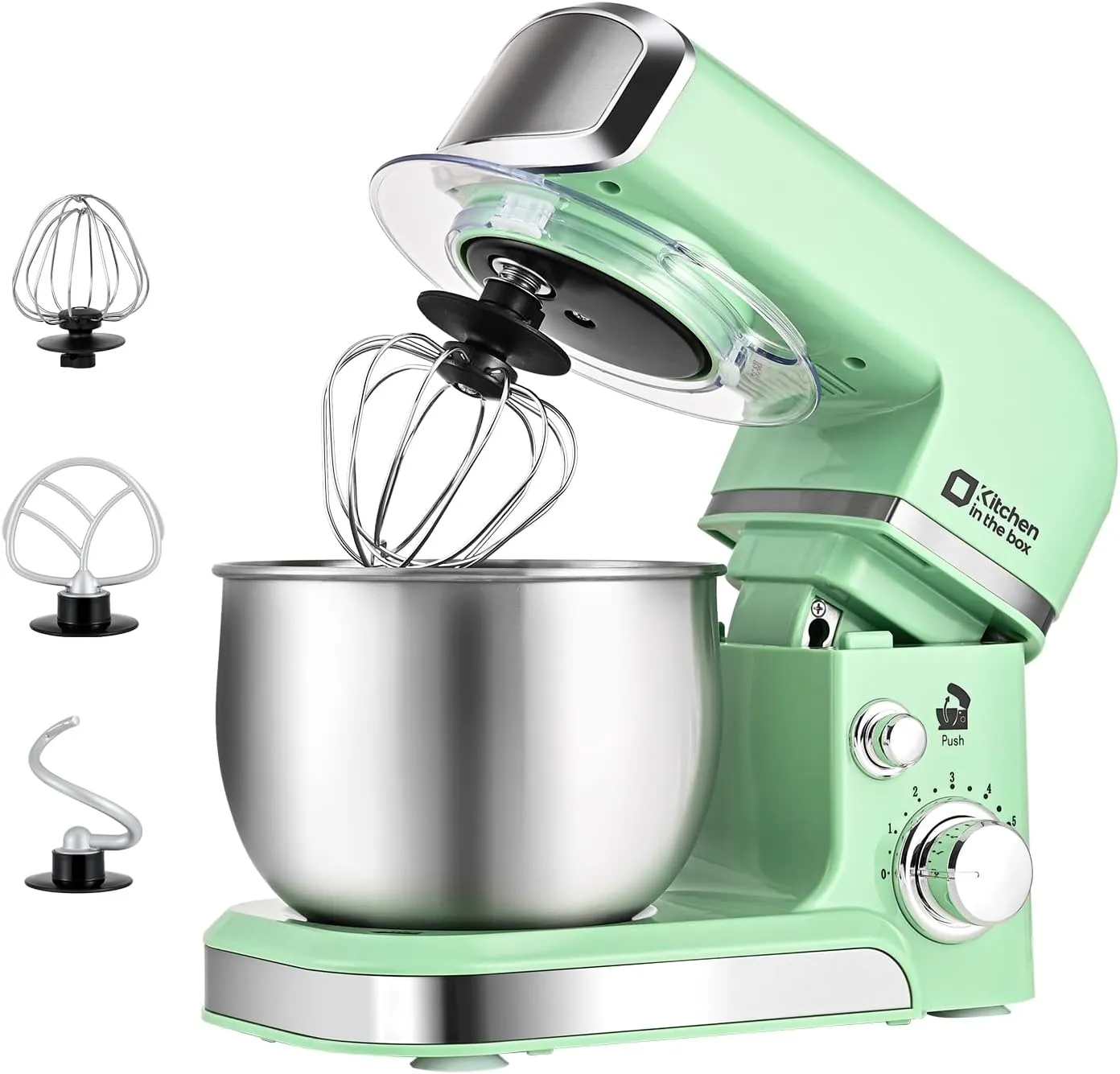 Kitchen in the box Stand Mixer,3.2Qt Mini Electric Food Mixer,6 Speeds Portable Lightweight Kitchen Mixer for Daily Use with Egg Whisk,Dough Hook,Flat Beater (Green) (Renewed)