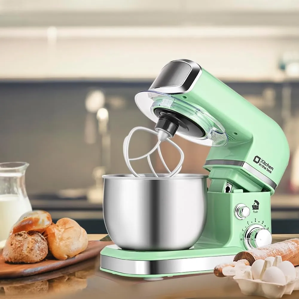 Kitchen in the box Stand Mixer,3.2Qt Mini Electric Food Mixer,6 Speeds Portable Lightweight Kitchen Mixer for Daily Use with Egg Whisk,Dough Hook,Flat Beater (Green) (Renewed)