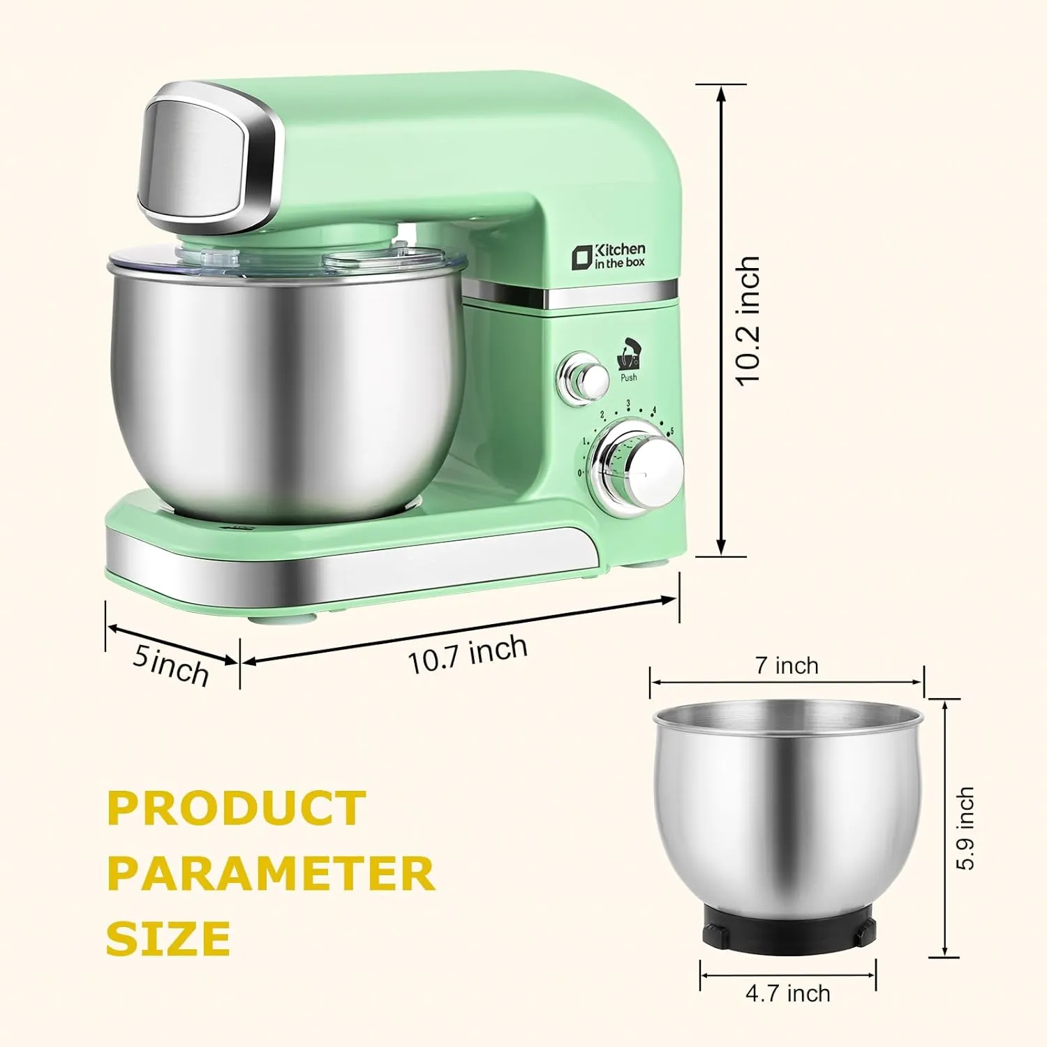 Kitchen in the box Stand Mixer,3.2Qt Mini Electric Food Mixer,6 Speeds Portable Lightweight Kitchen Mixer for Daily Use with Egg Whisk,Dough Hook,Flat Beater (Green) (Renewed)