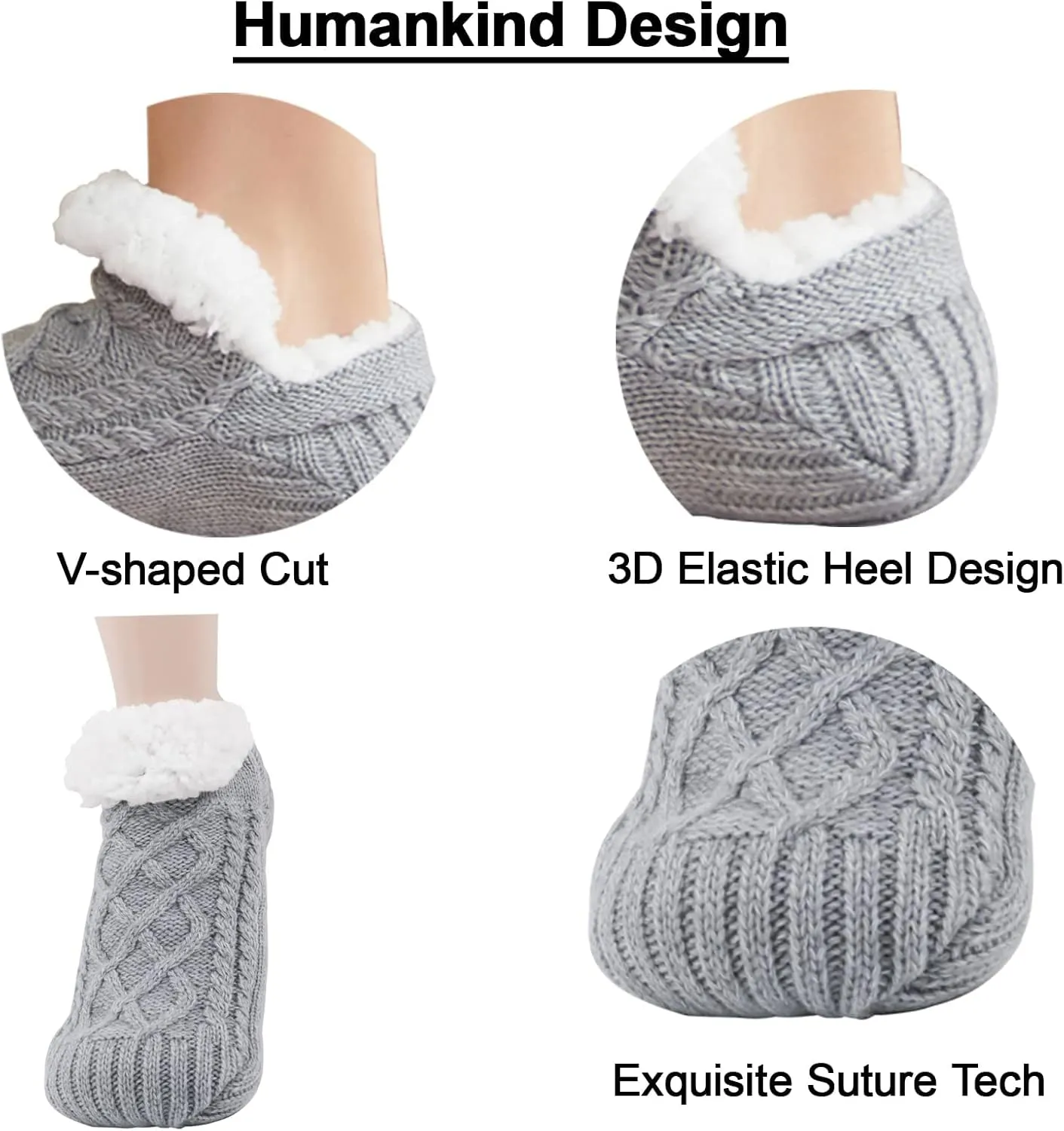 Koreshion Women Knitted Slipper Socks Cozy Sherpa Fuzzy Socks Non Slip Socks Winter Indoor Double Layer Bedroom Slipper Socks