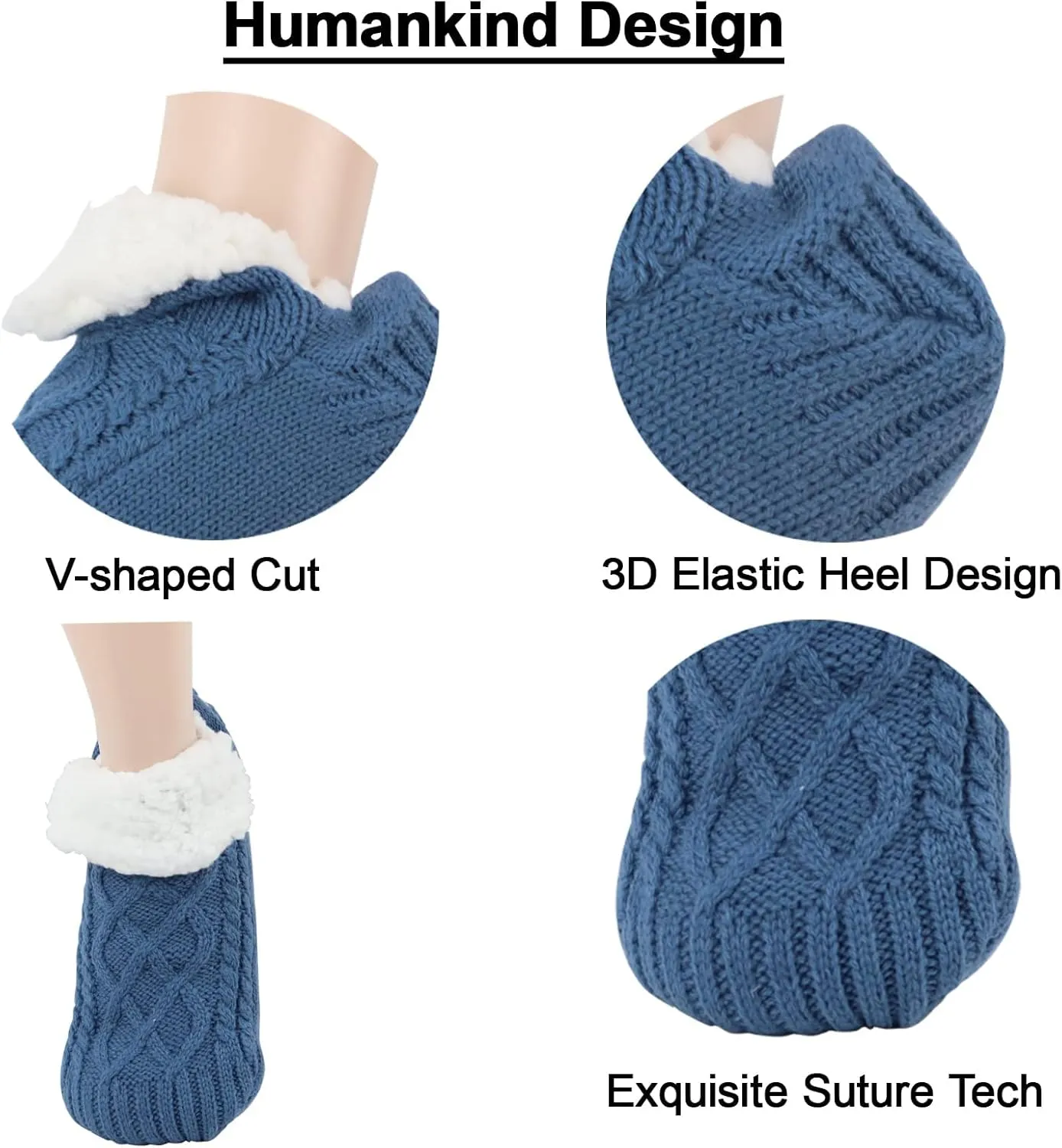 Koreshion Women Knitted Slipper Socks Cozy Sherpa Fuzzy Socks Non Slip Socks Winter Indoor Double Layer Bedroom Slipper Socks