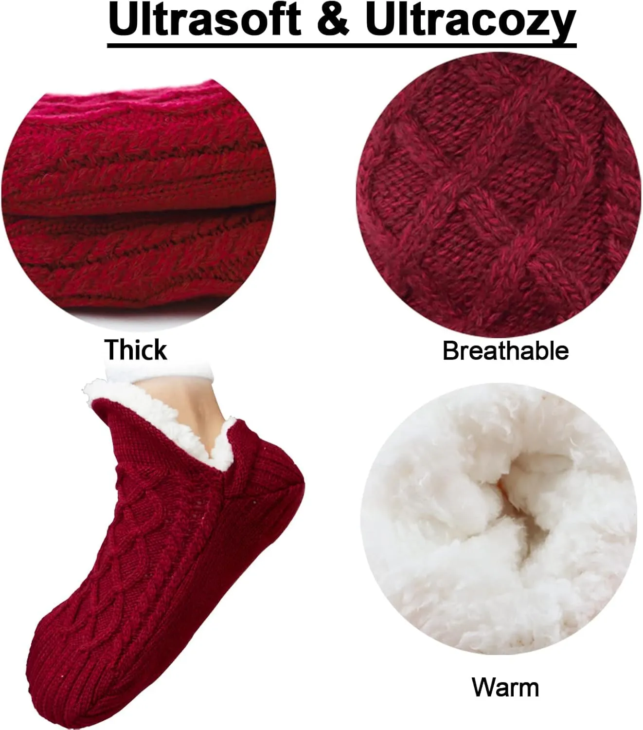 Koreshion Women Knitted Slipper Socks Cozy Sherpa Fuzzy Socks Non Slip Socks Winter Indoor Double Layer Bedroom Slipper Socks
