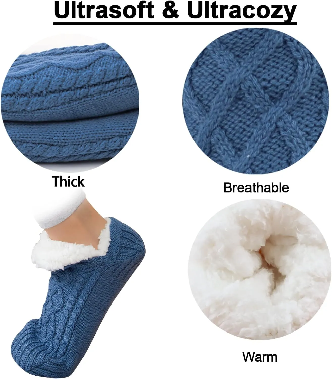 Koreshion Women Knitted Slipper Socks Cozy Sherpa Fuzzy Socks Non Slip Socks Winter Indoor Double Layer Bedroom Slipper Socks