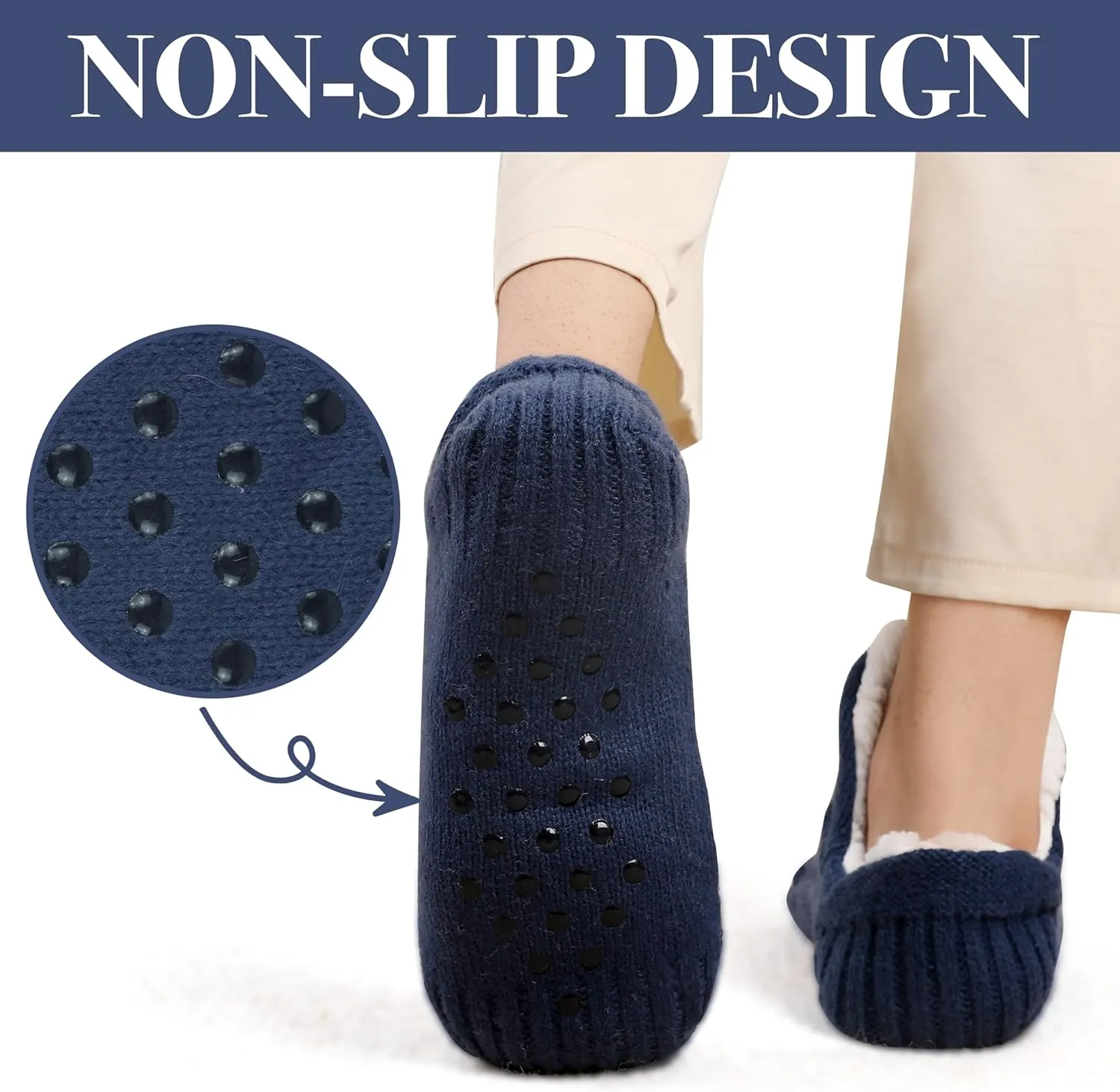 Koreshion Women Knitted Slipper Socks Winter Sherpa Plush Sock Slipper Non-Slip Fleece Fuzzy Indoor Socks With Grippers