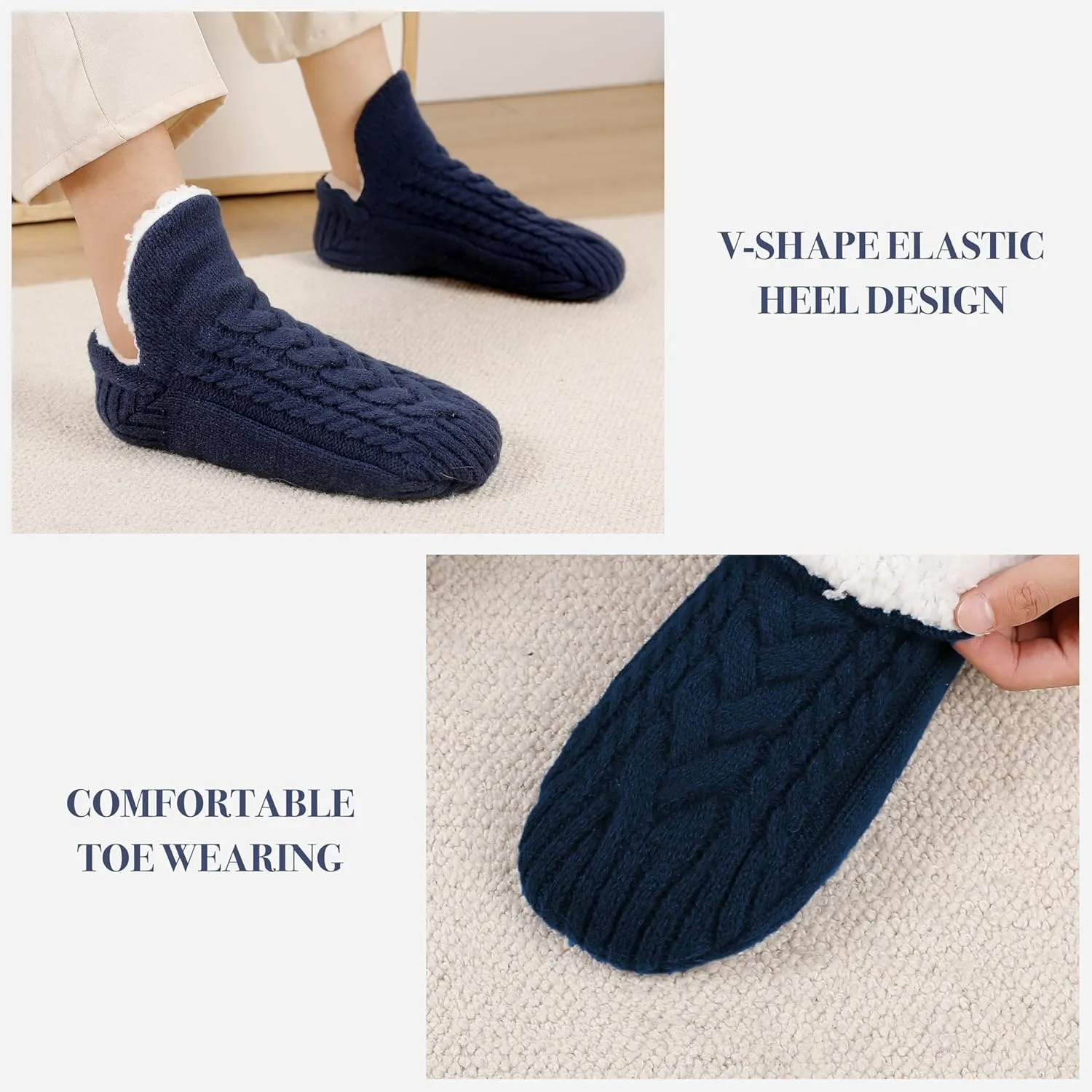 Koreshion Women Knitted Slipper Socks Winter Sherpa Plush Sock Slipper Non-Slip Fleece Fuzzy Indoor Socks With Grippers