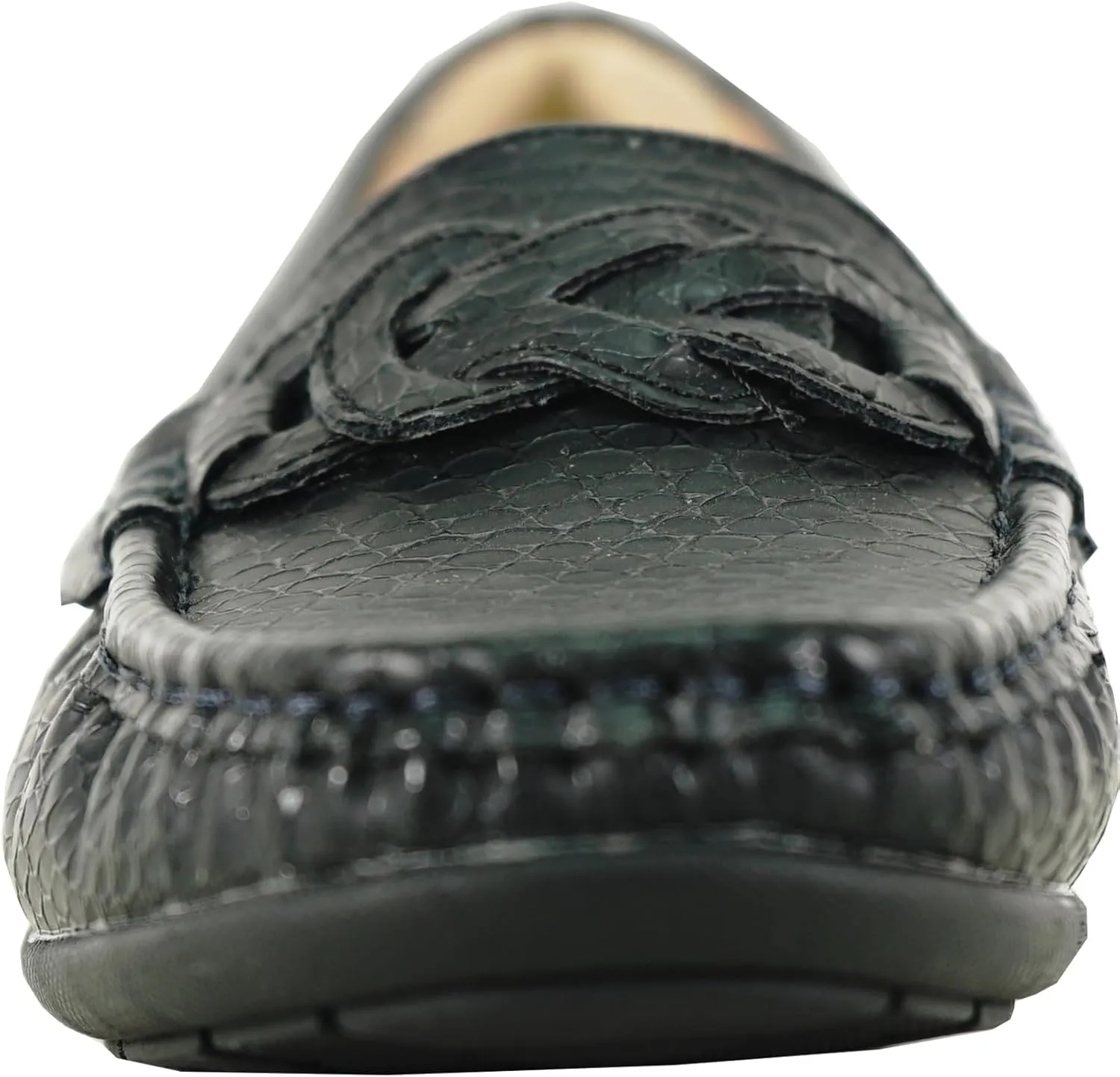 KOZI Women Comfort Casual Wedge Shoe Slip-On Loafer ML Collection Round Toe Penny Loafer Removable Insole Black Champagne