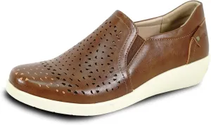 KOZI Women Comfort Casual Wedge Shoe Slip-On Loafer OY Collection Round Toe Gore Removable Insole Black Brown Red White