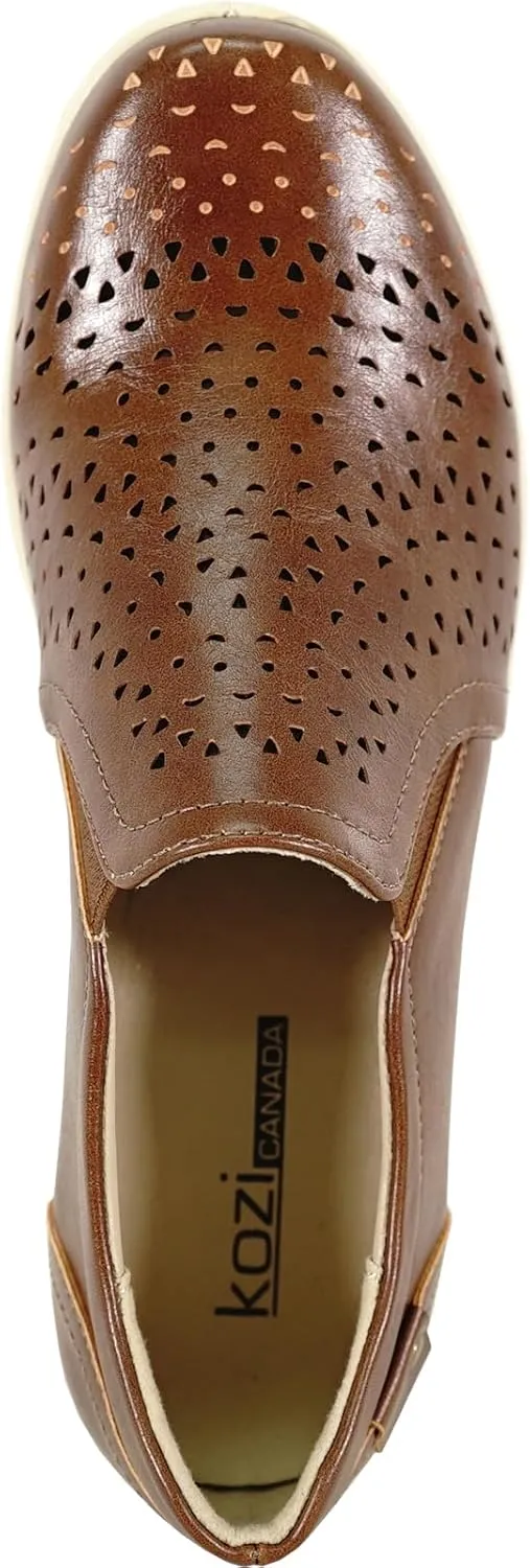 KOZI Women Comfort Casual Wedge Shoe Slip-On Loafer OY Collection Round Toe Gore Removable Insole Black Brown Red White