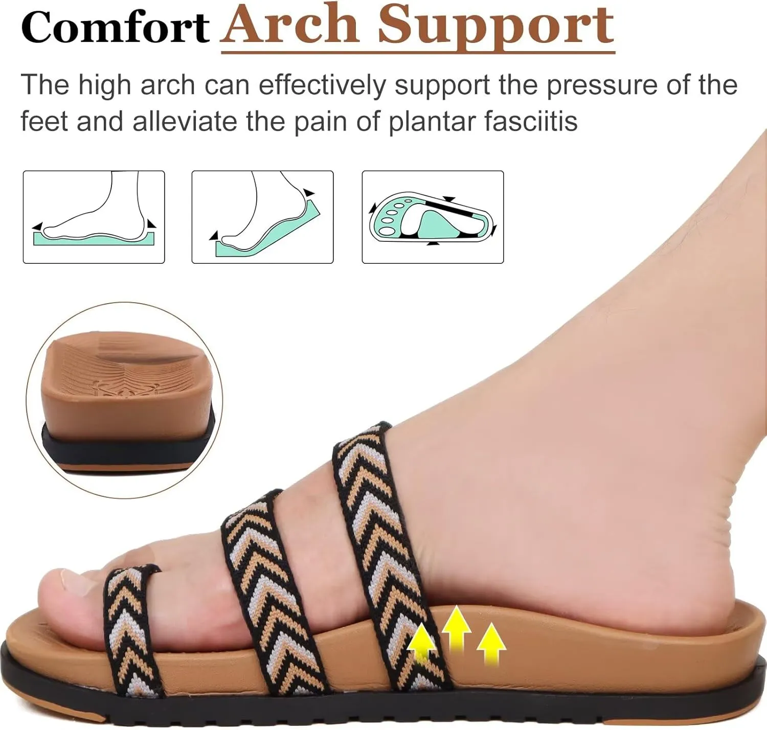 KuaiLu Womens Slides Sandals with Plantar Fasciitis Arch Support Fashion Comfort Adjustable Flat Sandals Ladies Lightweight Orthotic Slip on Sandals
