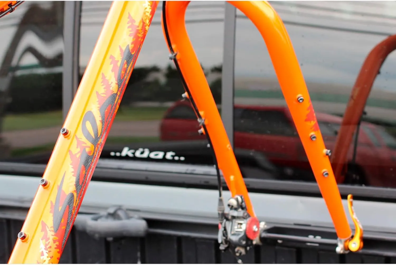 KUAT Dirtbag Bike Storage & Transportation Rack | Durable Steel Compact Direct Bolt-On Secure Bicycle Hauling Mount for Truck Beds Trailers Cargo Carriers | Black, 9mm x 135mm - Skewer - Phat