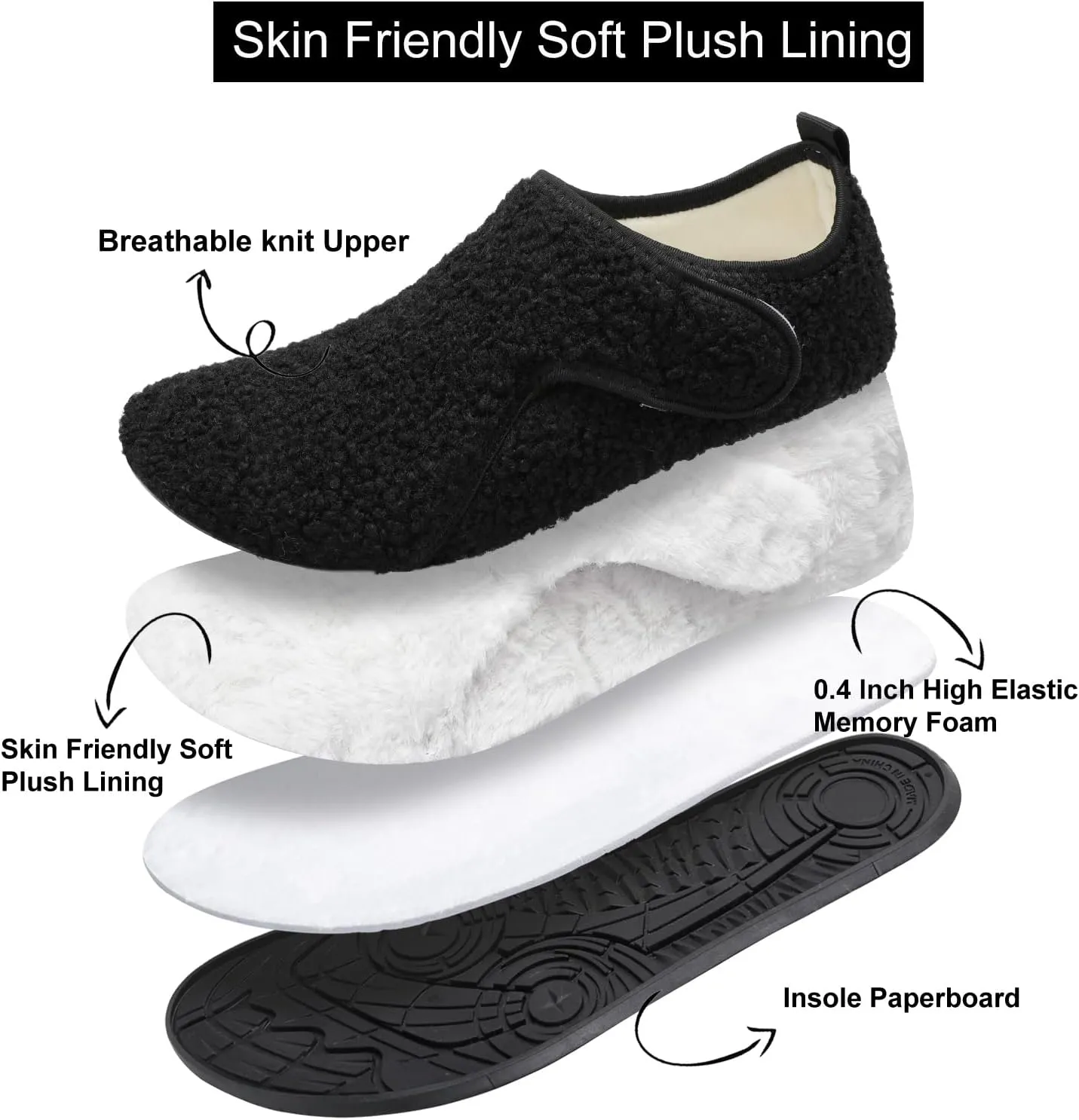 L-RUN Womens Mens House Slippers Indoor Home Shoes Warm Barefoot Slippers Outdoor House Shoes Anti-slip