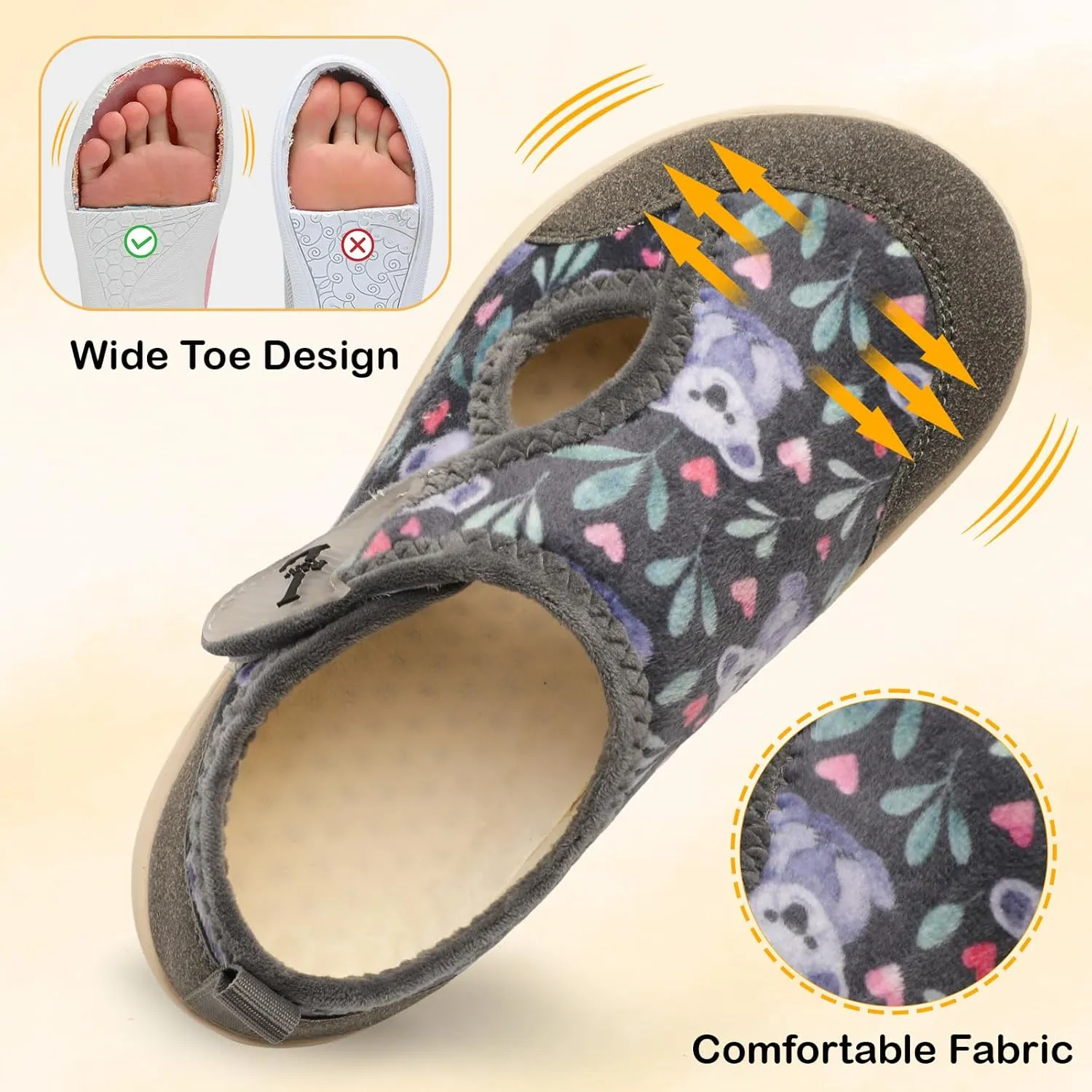 L-RUN Womens Wide Toe Box Barefoot Diabetic Shoes - Ladies House Slippers for Indoor and Outdoor
