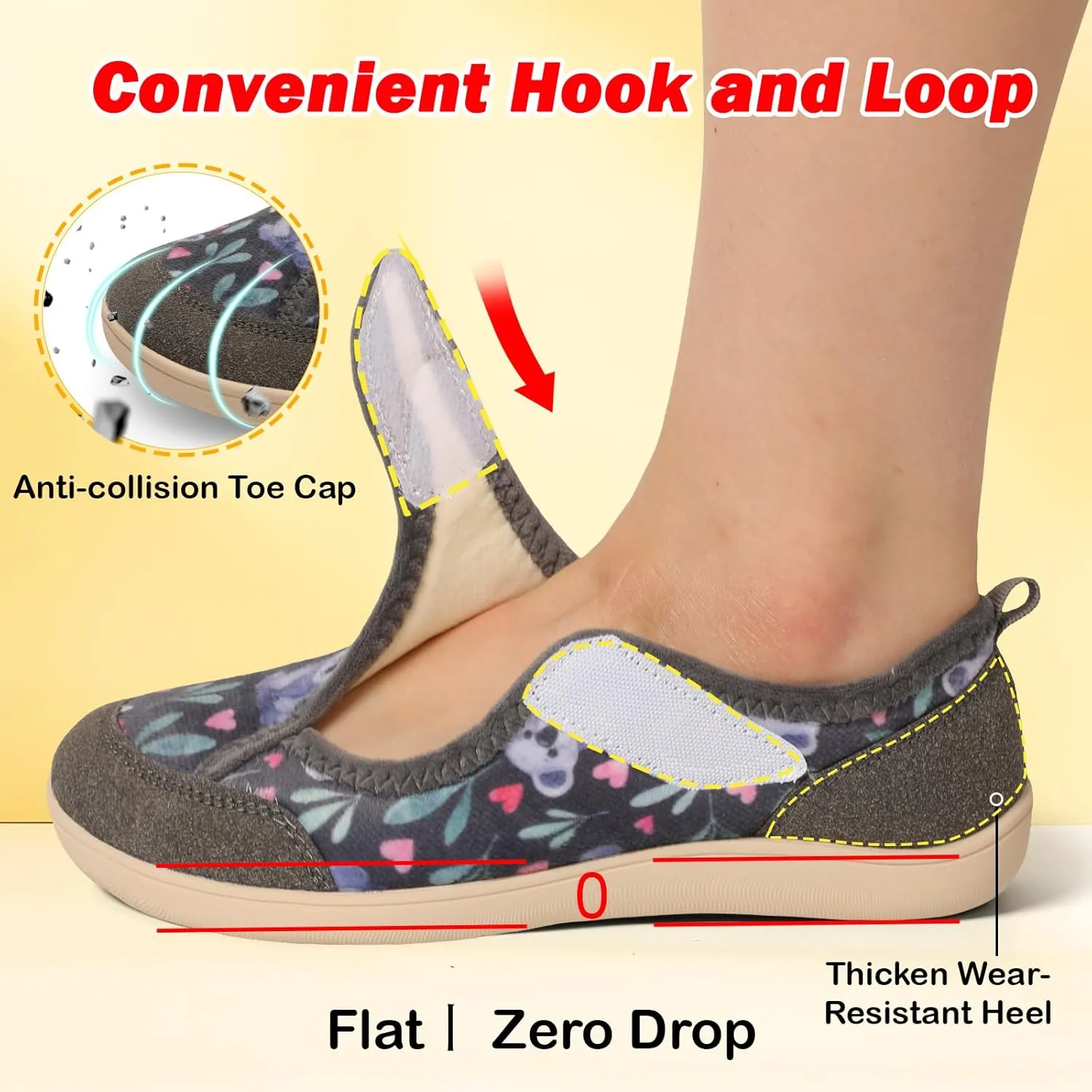 L-RUN Womens Wide Toe Box Barefoot Diabetic Shoes - Ladies House Slippers for Indoor and Outdoor