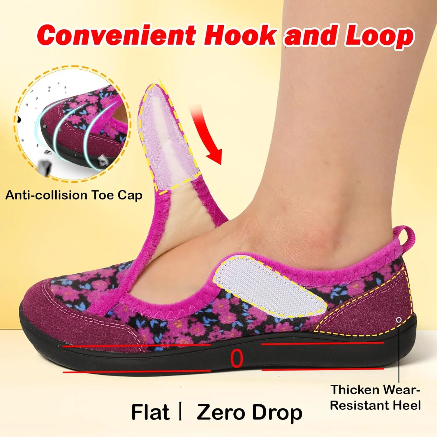 L-RUN Womens Wide Toe Box Barefoot Diabetic Shoes - Ladies House Slippers for Indoor and Outdoor