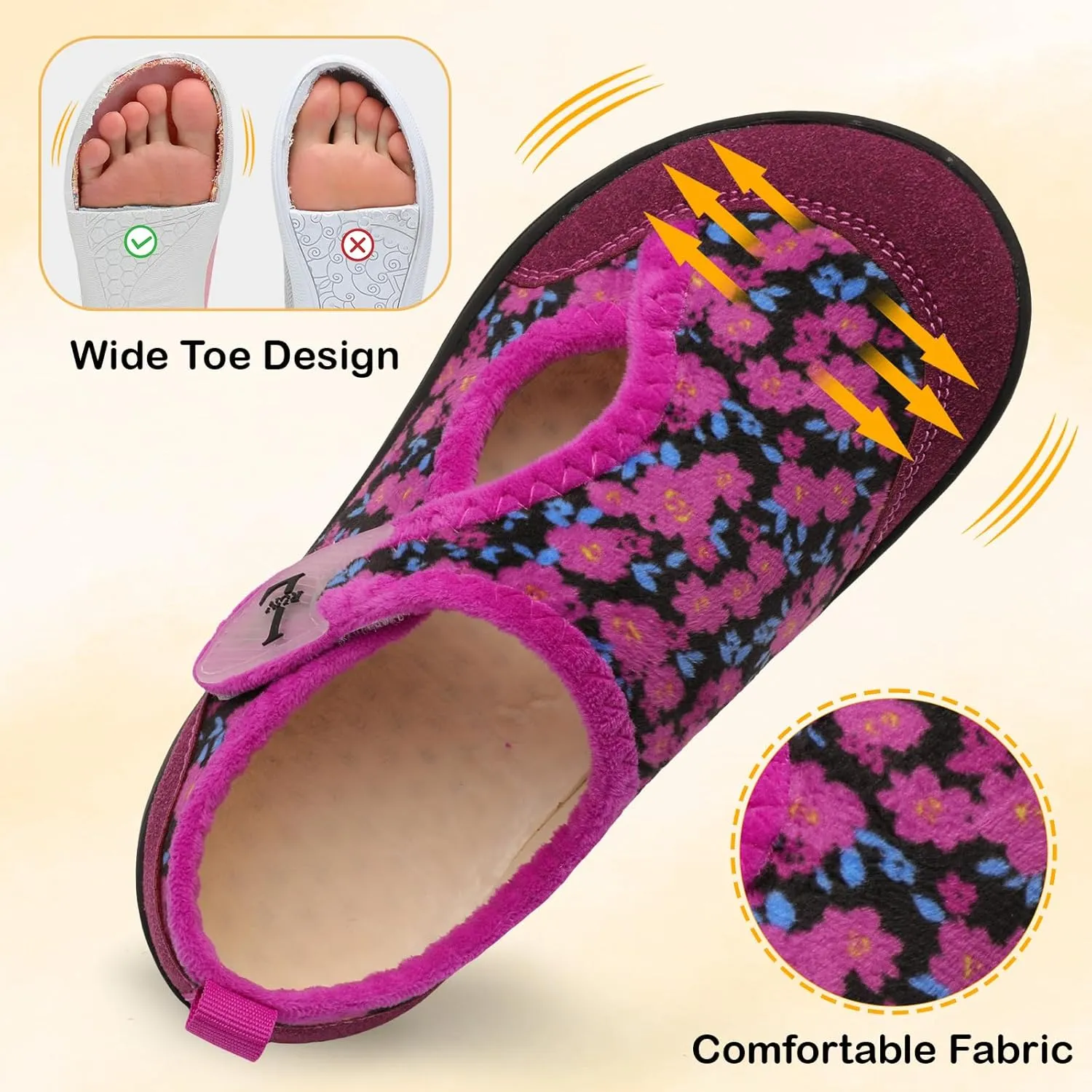 L-RUN Womens Wide Toe Box Barefoot Diabetic Shoes - Ladies House Slippers for Indoor and Outdoor