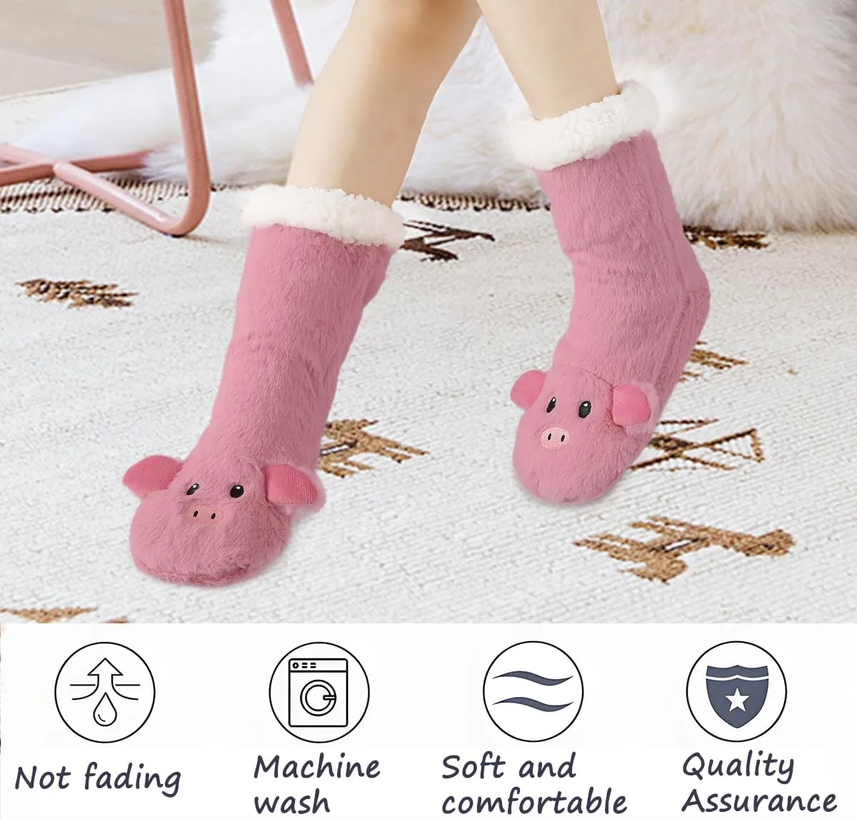 Laahoem Animal Slipper Socks for Girls Women Indoor Shoes With Grippers Winter Warm Thick Plush Lining Non Slip Long Boots Furry Home Socks
