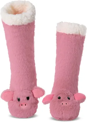 Laahoem Animal Slipper Socks for Girls Women Indoor Shoes With Grippers Winter Warm Thick Plush Lining Non Slip Long Boots Furry Home Socks