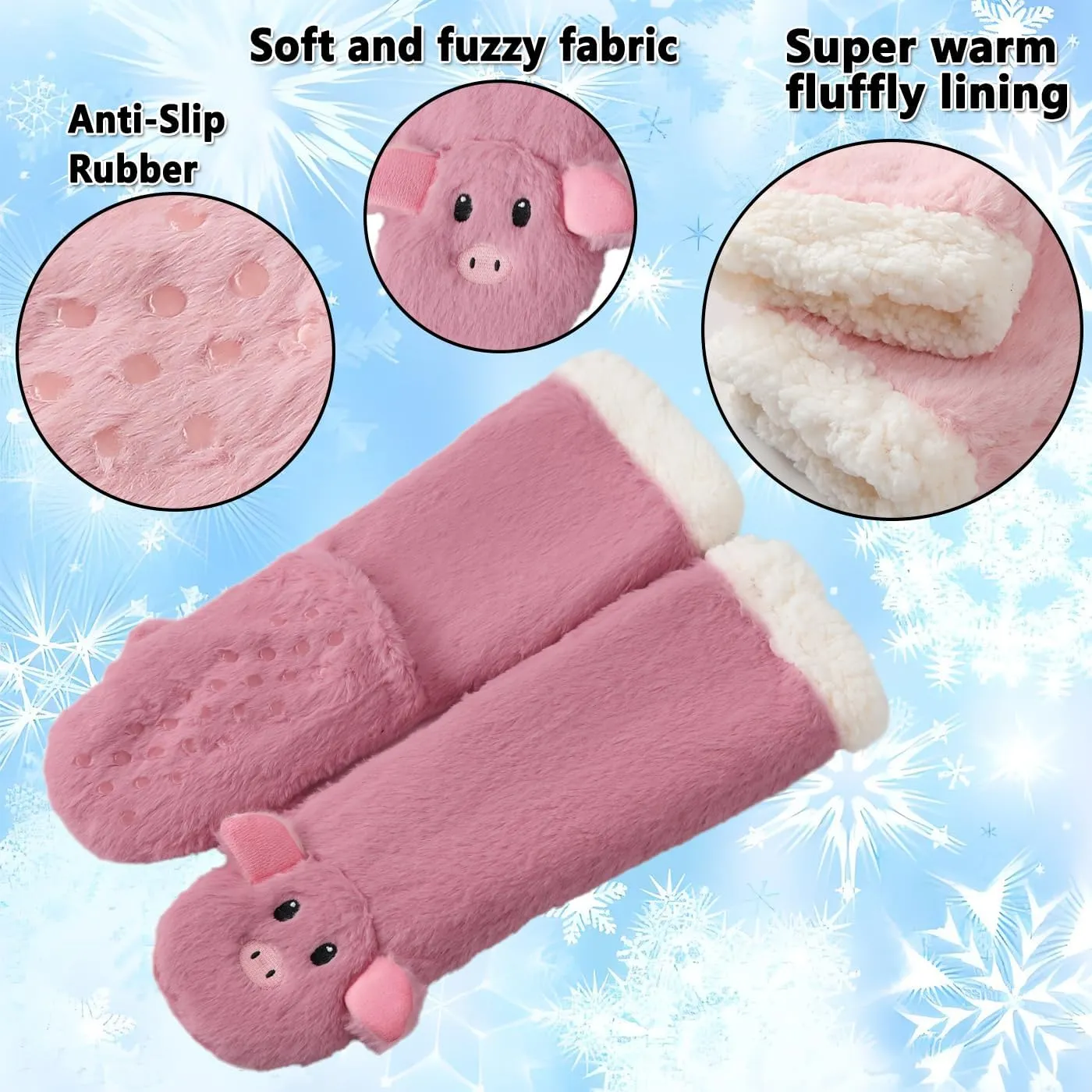 Laahoem Animal Slipper Socks for Girls Women Indoor Shoes With Grippers Winter Warm Thick Plush Lining Non Slip Long Boots Furry Home Socks