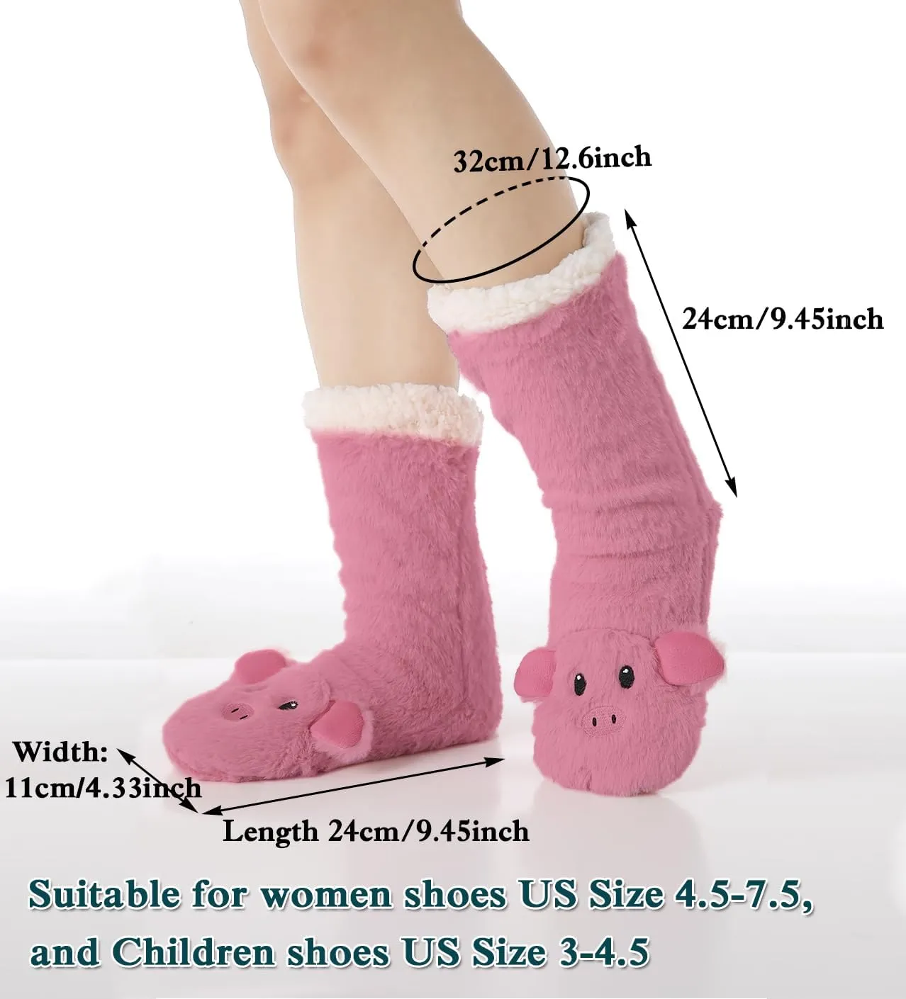 Laahoem Animal Slipper Socks for Girls Women Indoor Shoes With Grippers Winter Warm Thick Plush Lining Non Slip Long Boots Furry Home Socks