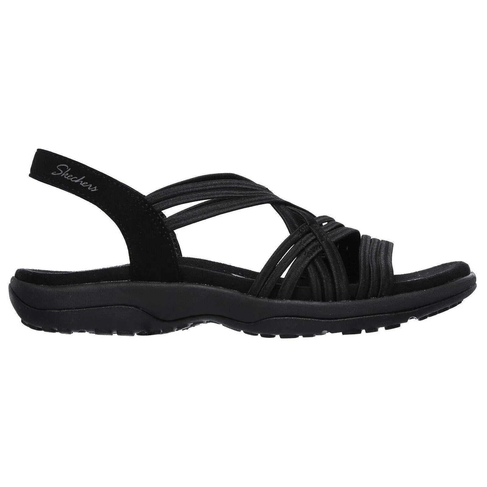 Ladies Skechers Reggae Slim Simply Stretch Black Vegan Sandals 163023