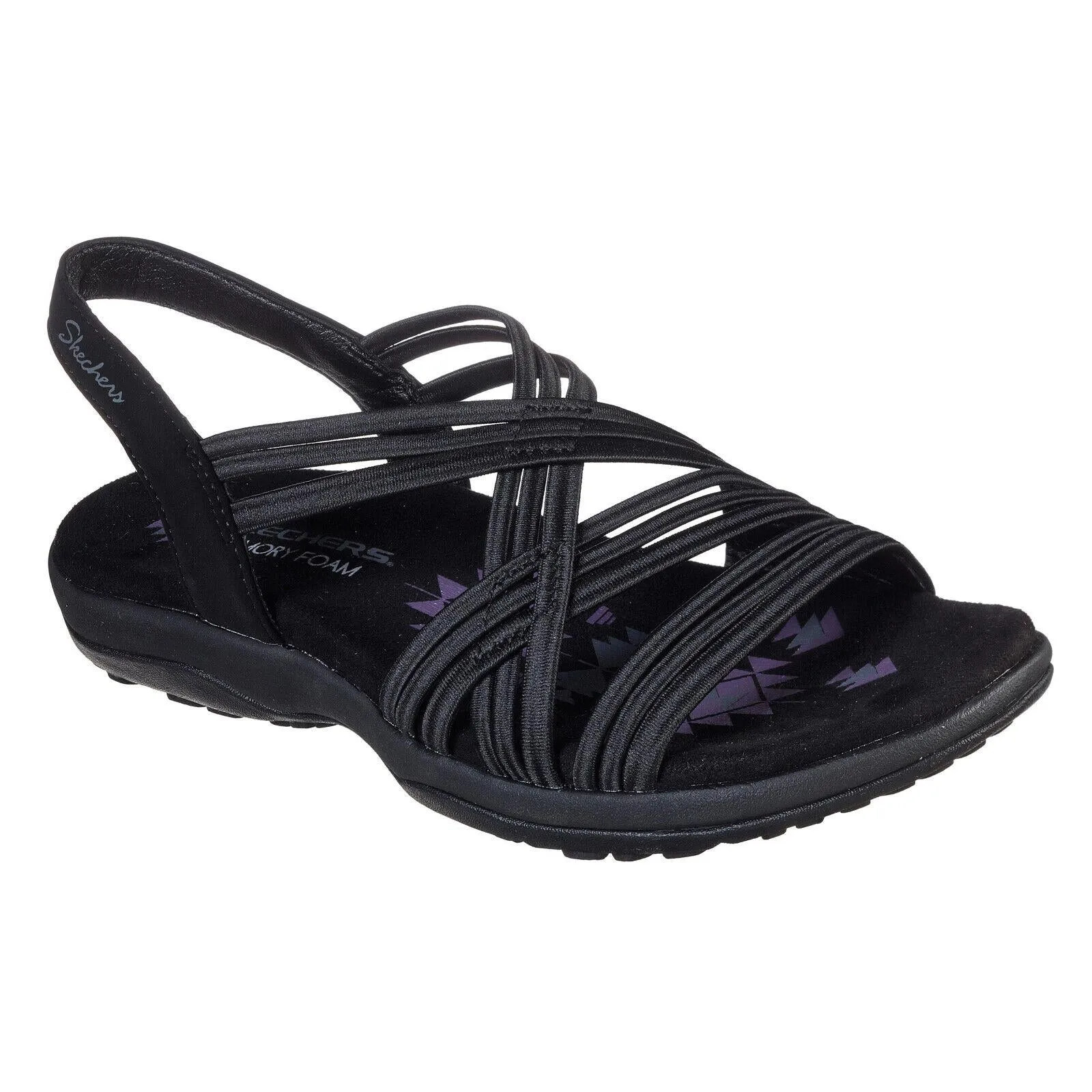 Ladies Skechers Reggae Slim Simply Stretch Black Vegan Sandals 163023