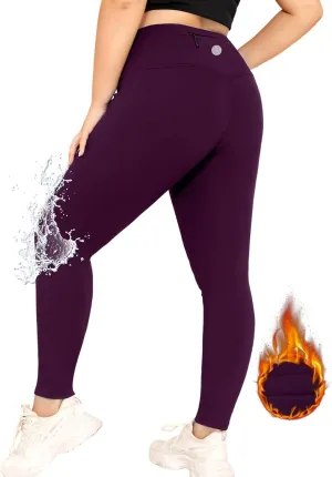 LALAGEN Womens Plus Size Fleece Lined Leggings Water Resistant Thermal Winter Warm High Waisted Workout Pants with Pockets