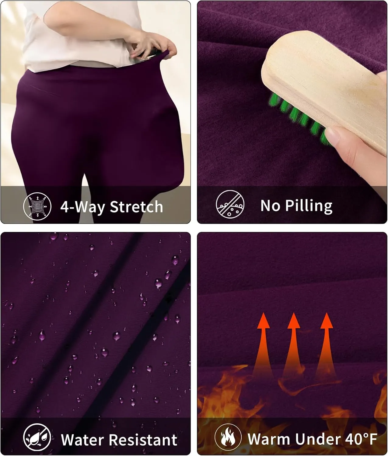 LALAGEN Womens Plus Size Fleece Lined Leggings Water Resistant Thermal Winter Warm High Waisted Workout Pants with Pockets
