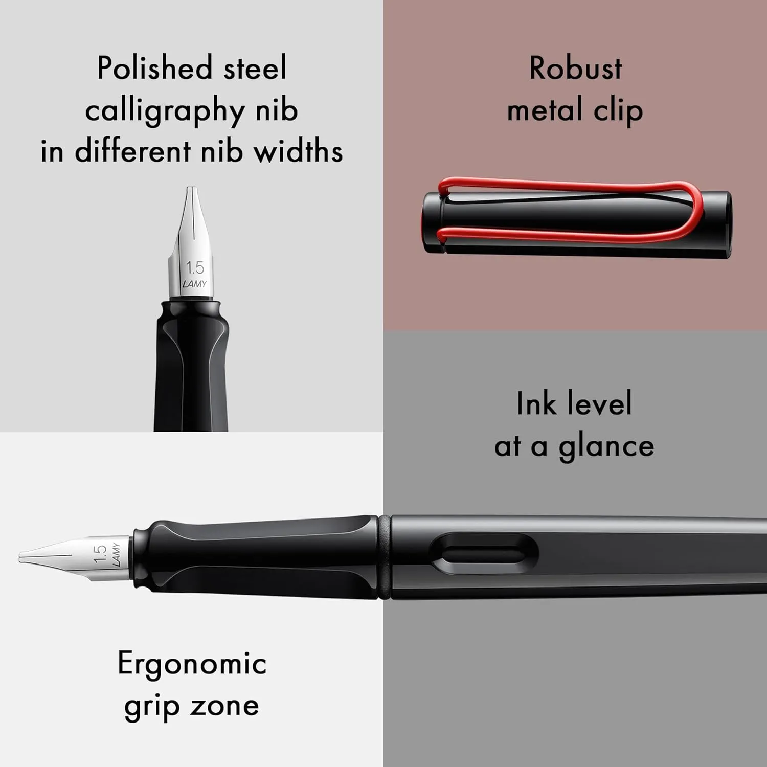 Lamy joy black calligraphy fountain pen set - fountain pen with 3 different nibs (1.1/1.5/1.9 mm) - calligraphy pen with ribbon nib & ergonomic grip - incl. 5 T 10 blue ink cartridges