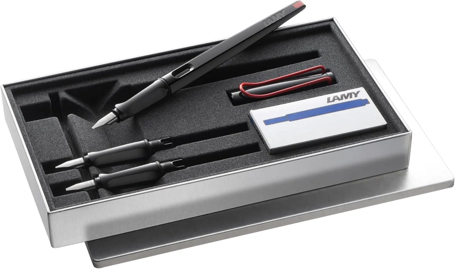 Lamy joy black calligraphy fountain pen set - fountain pen with 3 different nibs (1.1/1.5/1.9 mm) - calligraphy pen with ribbon nib & ergonomic grip - incl. 5 T 10 blue ink cartridges