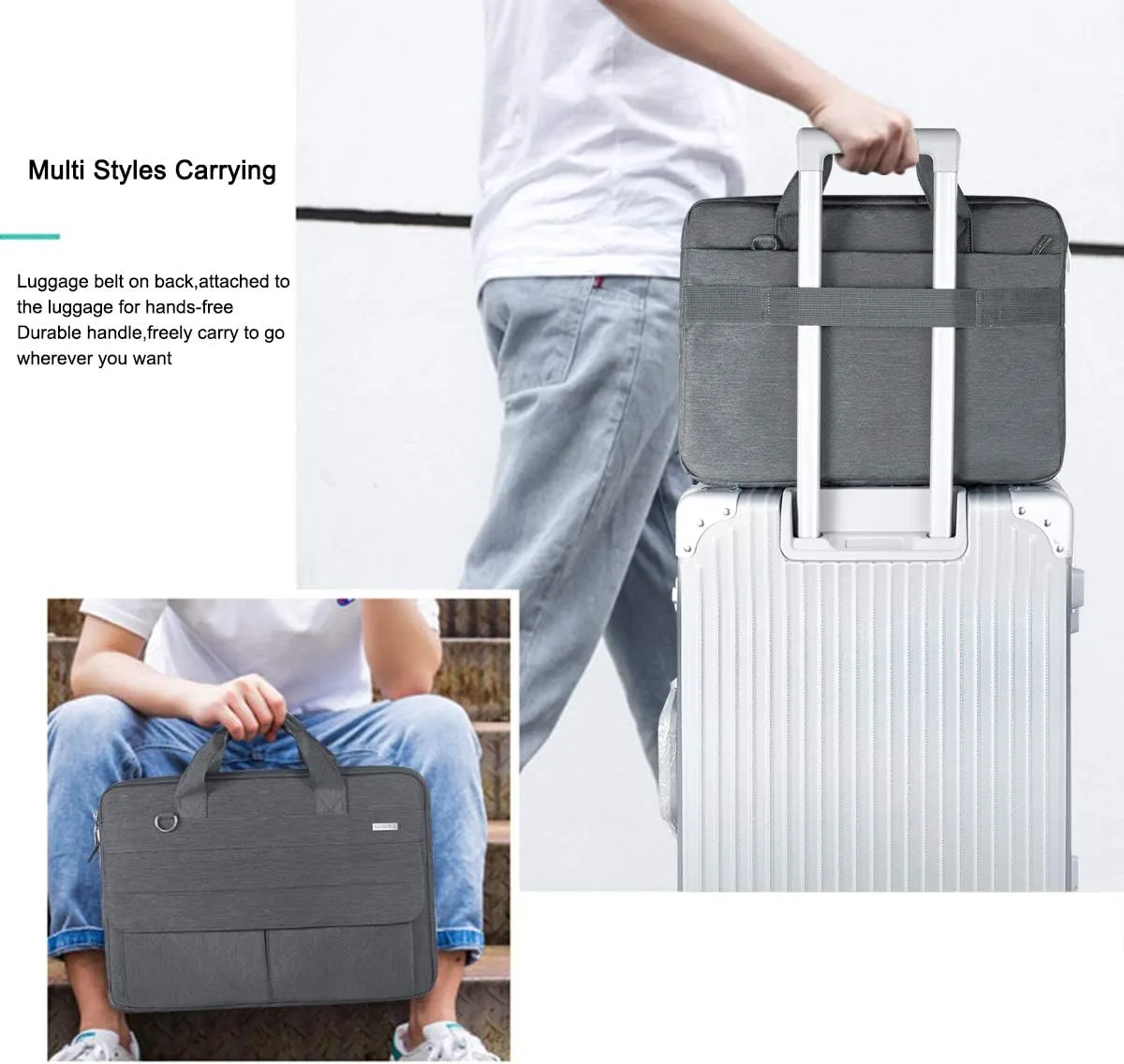LANDICI Laptop Bag Carrying Case 13-14 inch with Shoulder Strap, Slim Waterproof Computer Sleeve Compatible with MacBook Air 13/13.3 M1 M2, MacBook Pro 13/14, Chromebook 14, Grey