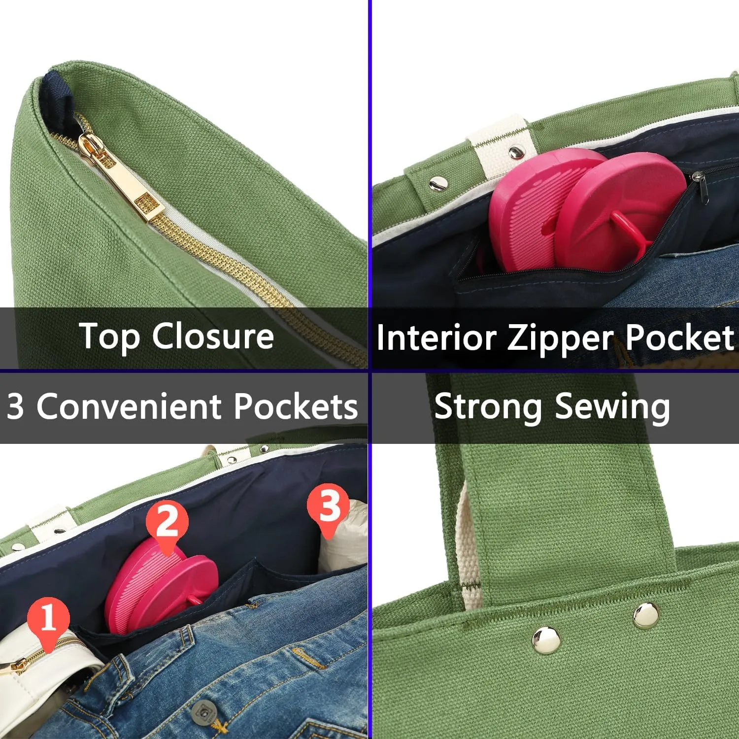 Large Beach Bag for Women, Waterproof Travel Tote Bag with Lunch/Wet Pocket for Weekender, Sandproof, Zipper Closure