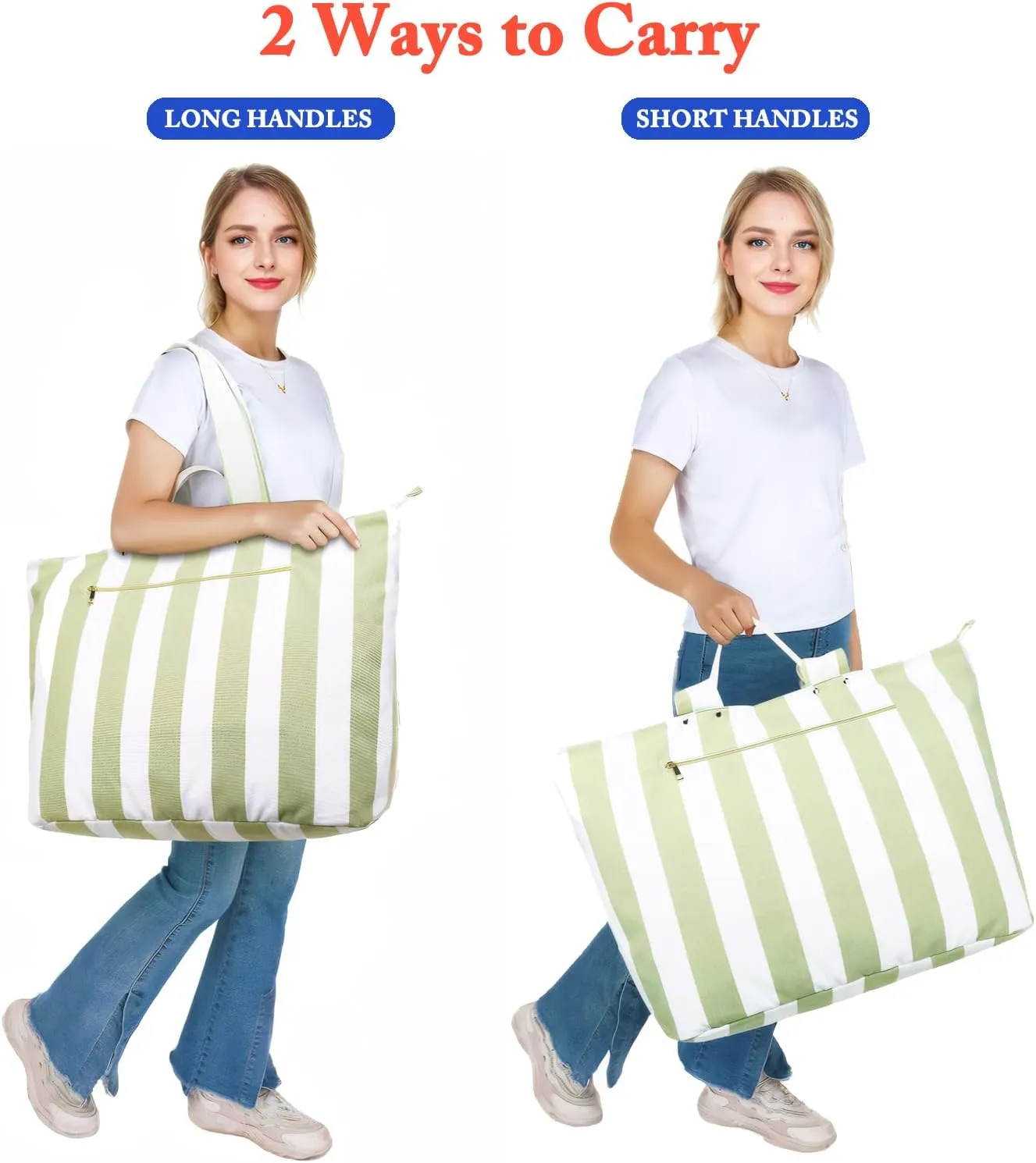 Large Beach Bag for Women, Waterproof Travel Tote Bag with Lunch/Wet Pocket for Weekender, Sandproof, Zipper Closure